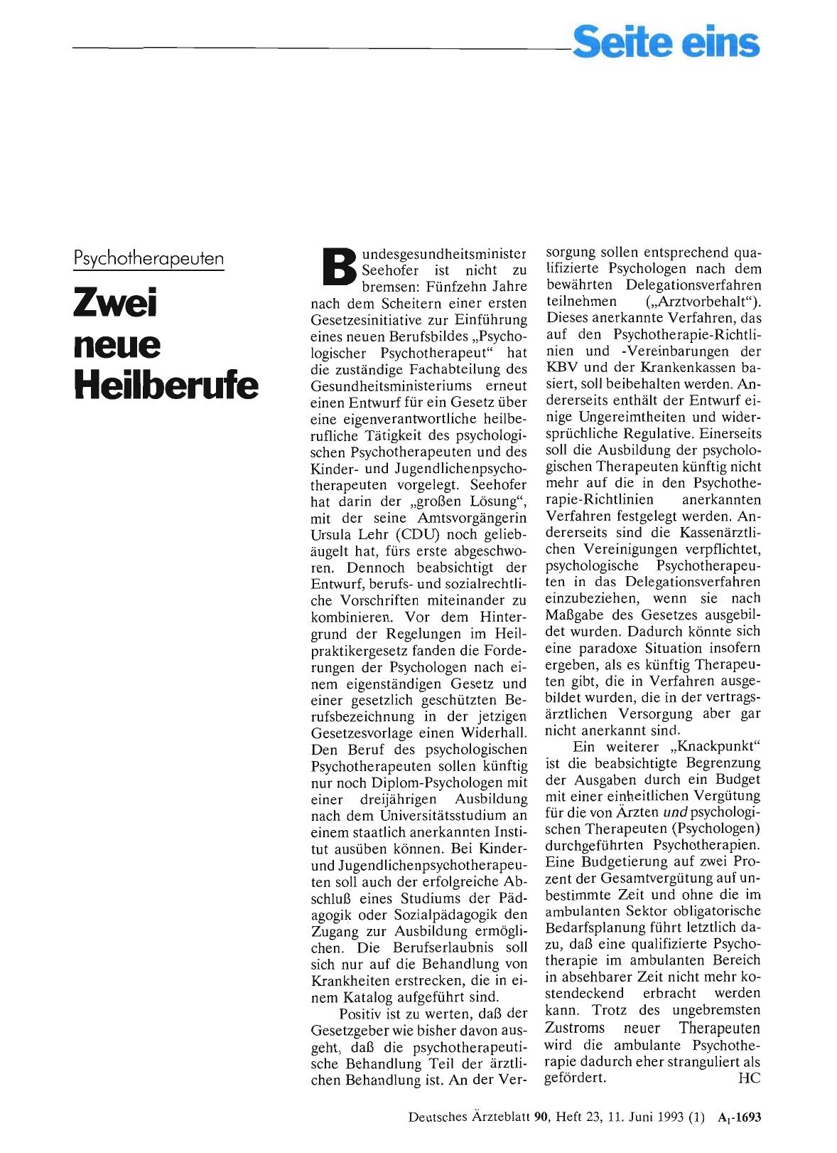 Vorschauseite 1: Psychotherapeuten: Zwei neue Heilberufe