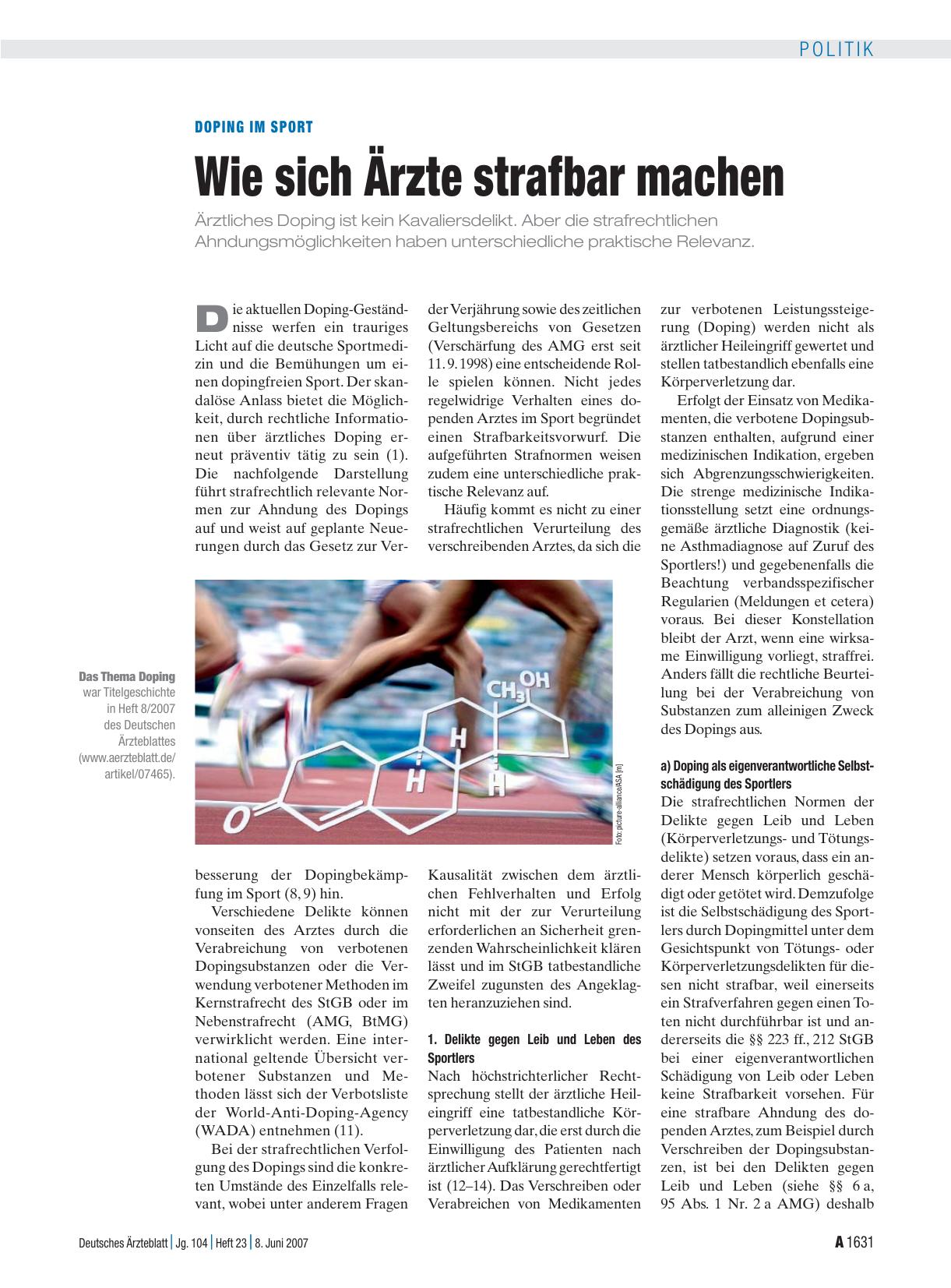 Vorschauseite 1: Doping im Sport: Wie sich Ärzte strafbar machen