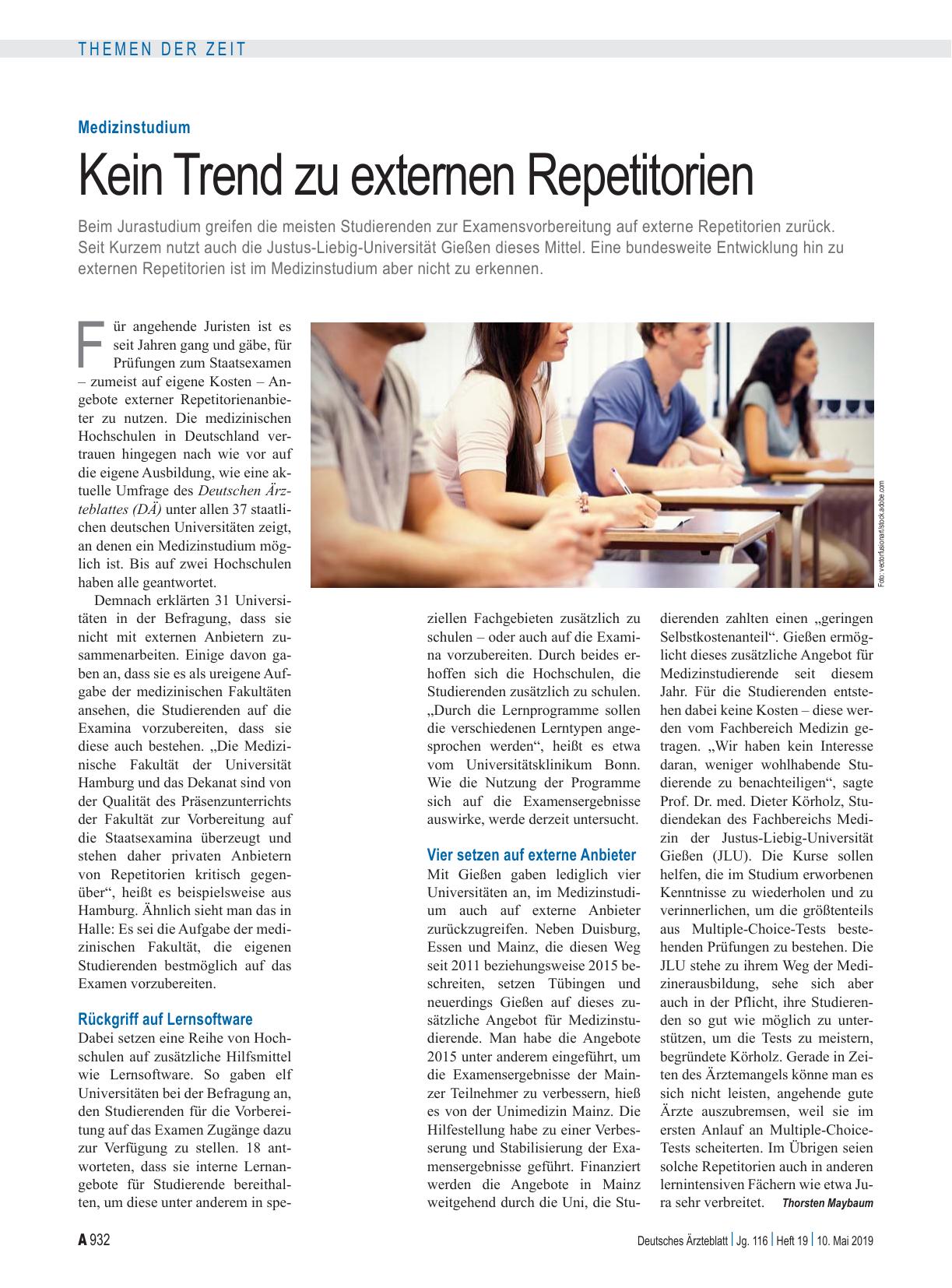 Vorschauseite 1: Medizinstudium: Kein Trend zu externen Repetitorien