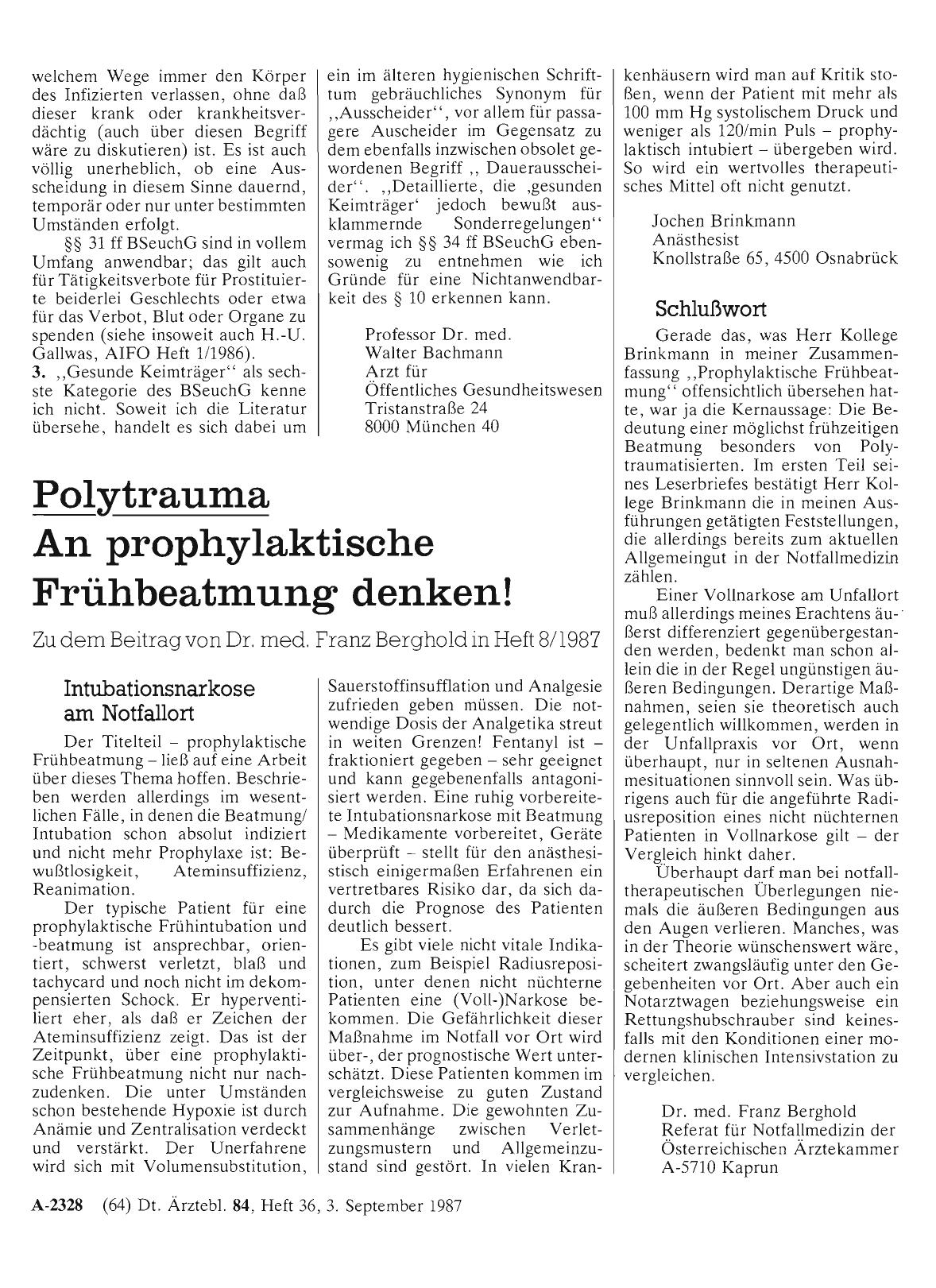 Vorschauseite 1: Polytrauma: An prophylaktische Frühbeatmung denken! : Intubationsnarkose am Notfallort