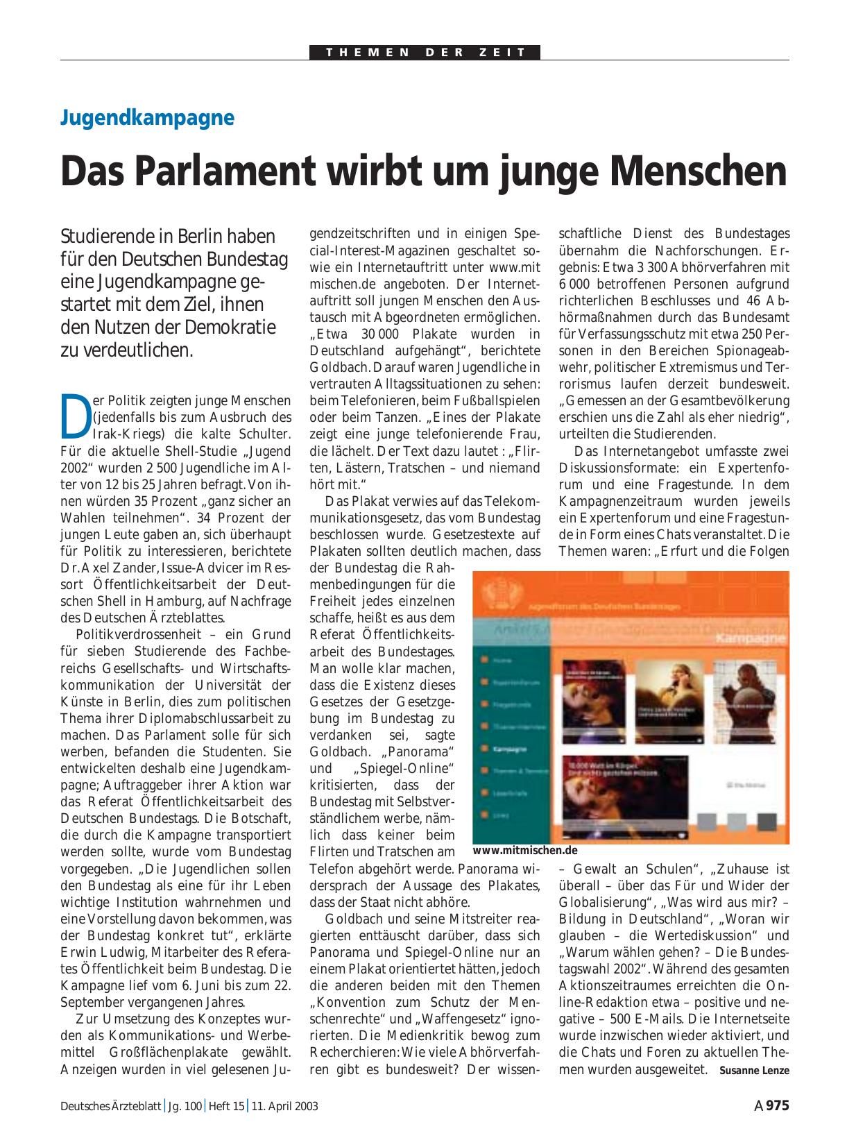 Vorschauseite 1: Jugendkampagne: Das Parlament wirbt um junge Menschen