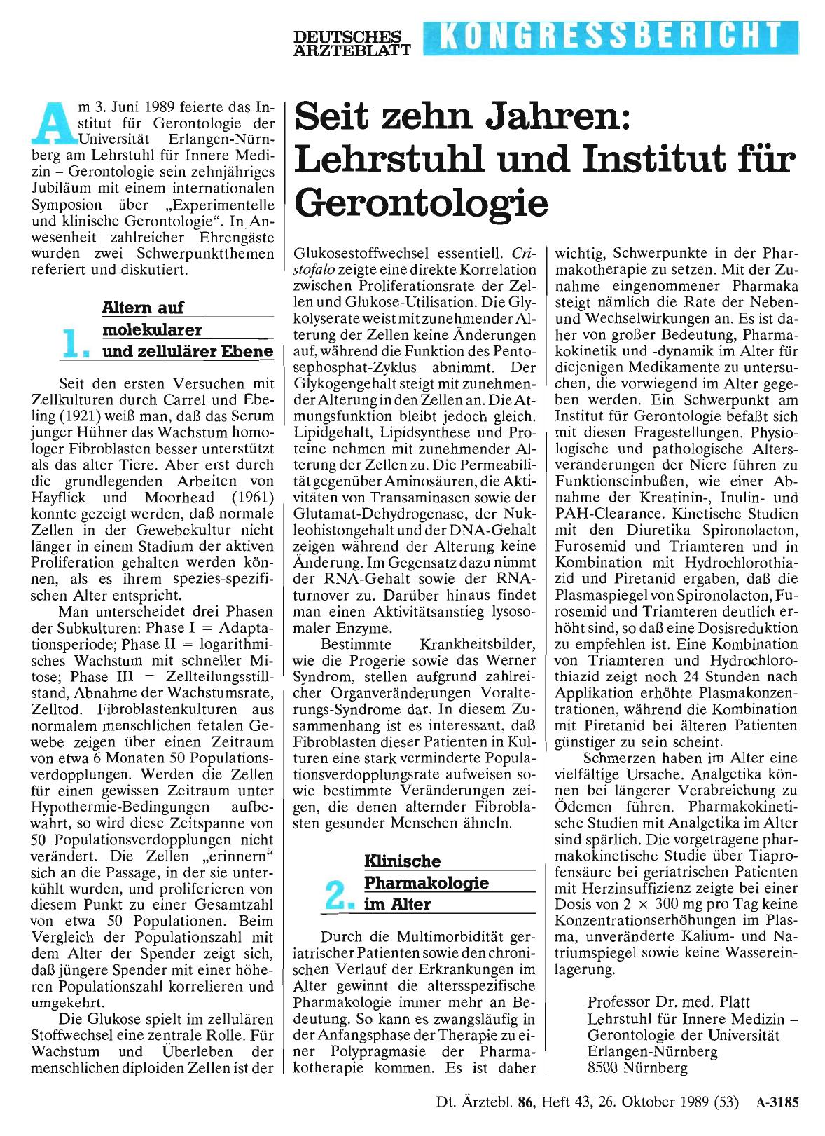 Vorschauseite 1: Seit zehn Jahren: Lehrstuhl und Institut für Gerontologie