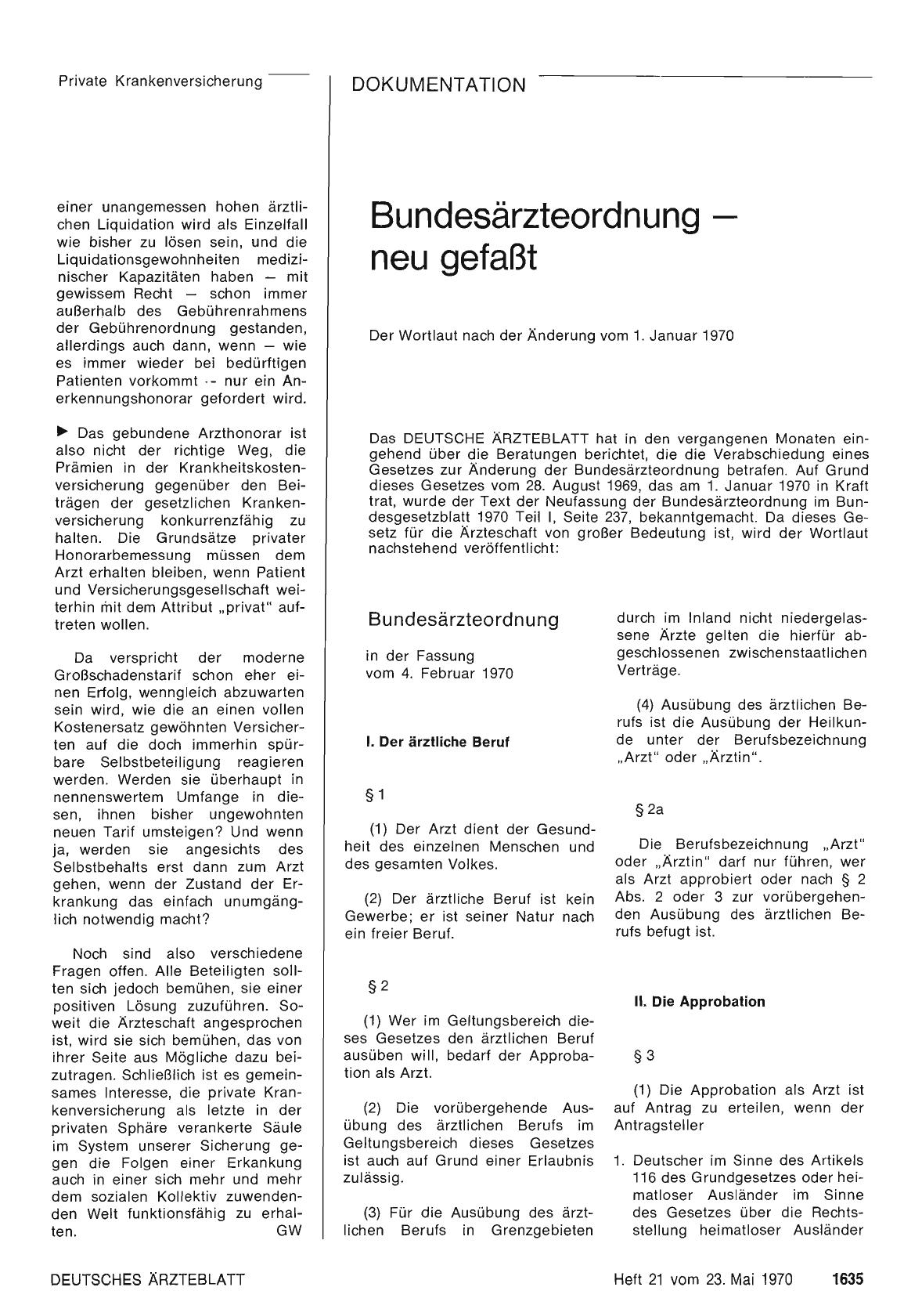 Vorschauseite 1: Bundesärzteordnung neu gefaßt