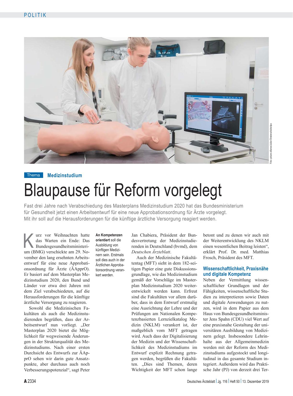 Vorschauseite 1: Medizinstudium: Blaupause für Reform vorgelegt