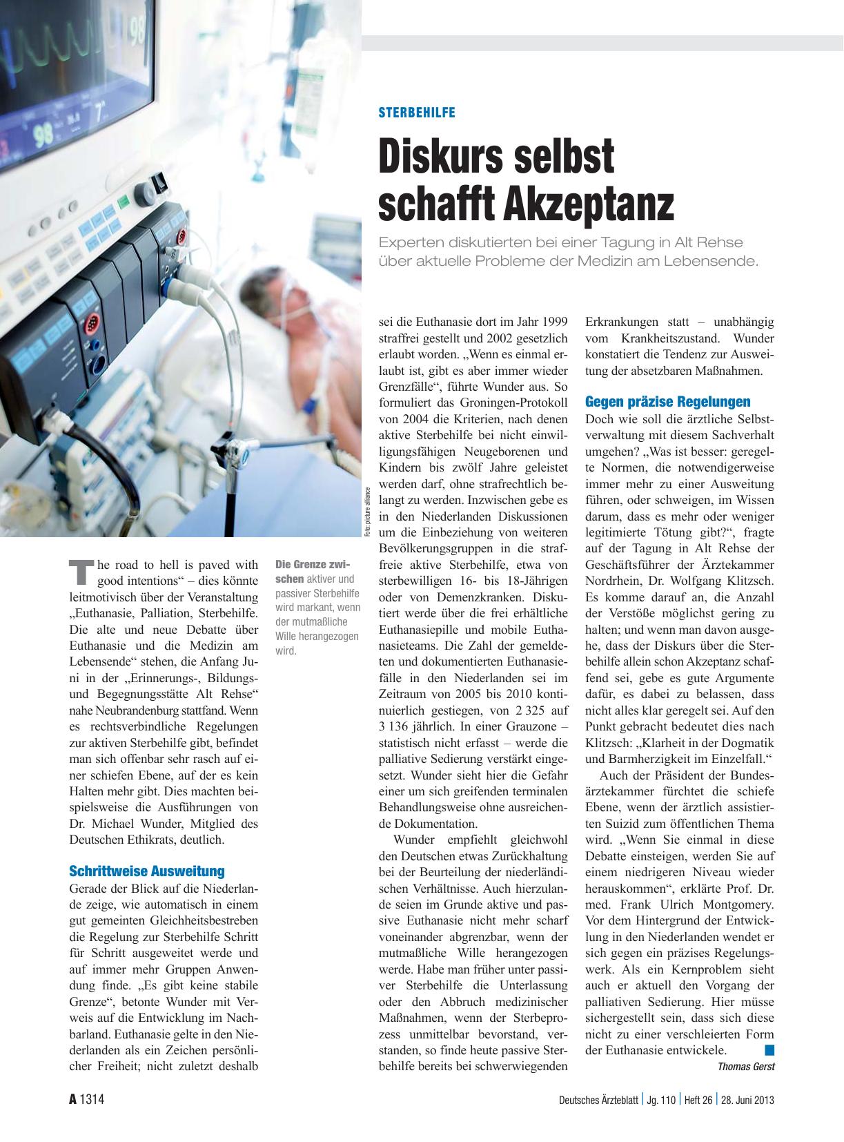 Vorschauseite 1: Sterbehilfe: Diskurs selbst schafft Akzeptanz