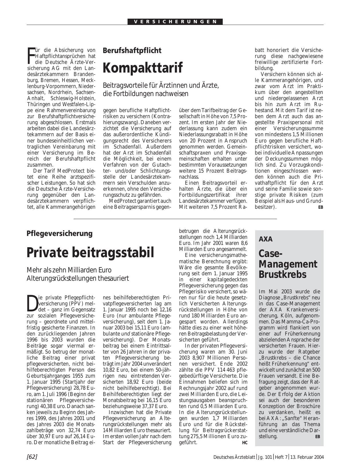 Vorschauseite 1: Pflegeversicherung: Private beitragsstabil