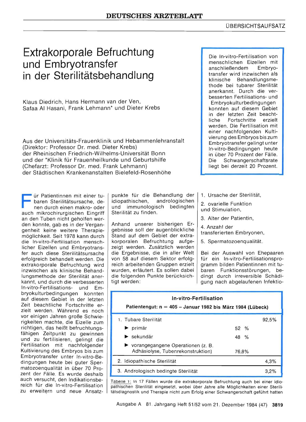 Vorschauseite 1: Extrakorporale Befruchtung und Embryotransfer in der Sterilitätsbehandlung