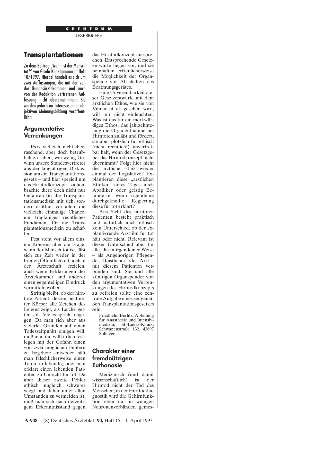 Vorschauseite 1: Transplantationen: Argumentative Verrenkungen