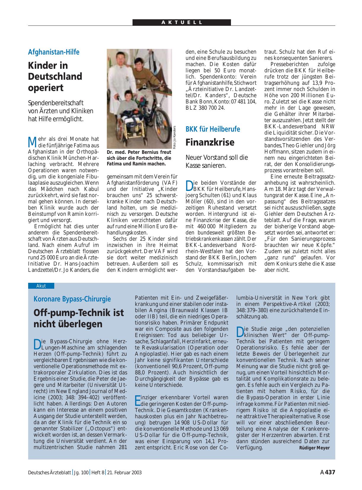 Vorschauseite 1: Afghanistan-Hilfe: Kinder in Deutschland operiert
