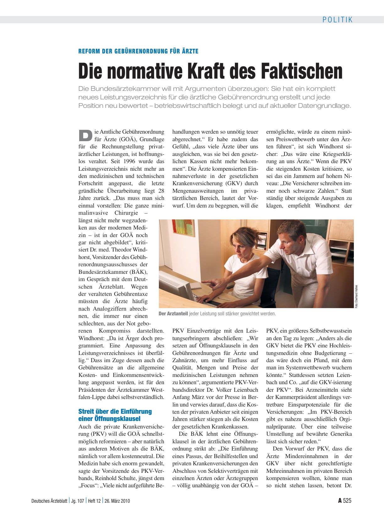 Vorschauseite 1: Reform der Gebührenordnung für Ärzte: Die normative Kraft des Faktischen