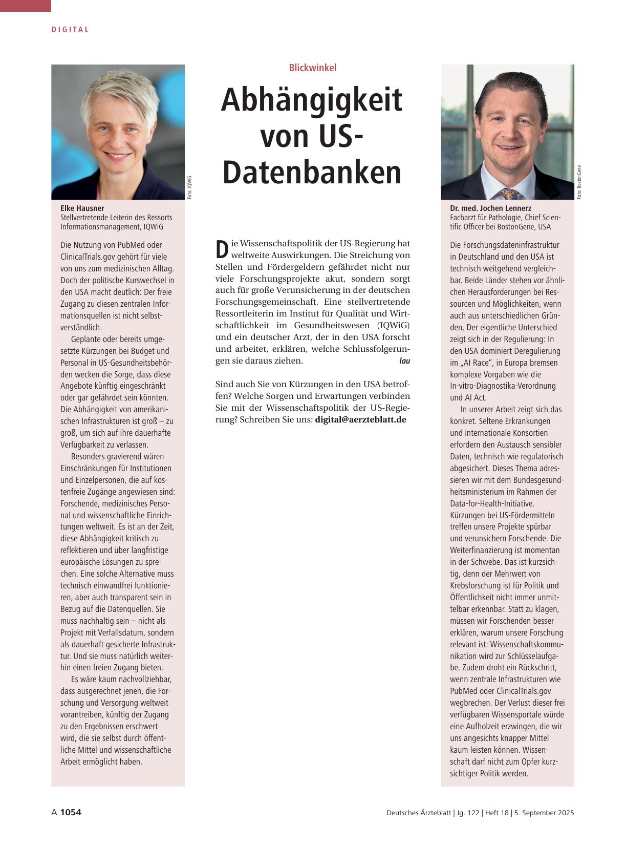 Vorschauseite 1: Blickwinkel: Abhängigkeit von US-Datenbanken