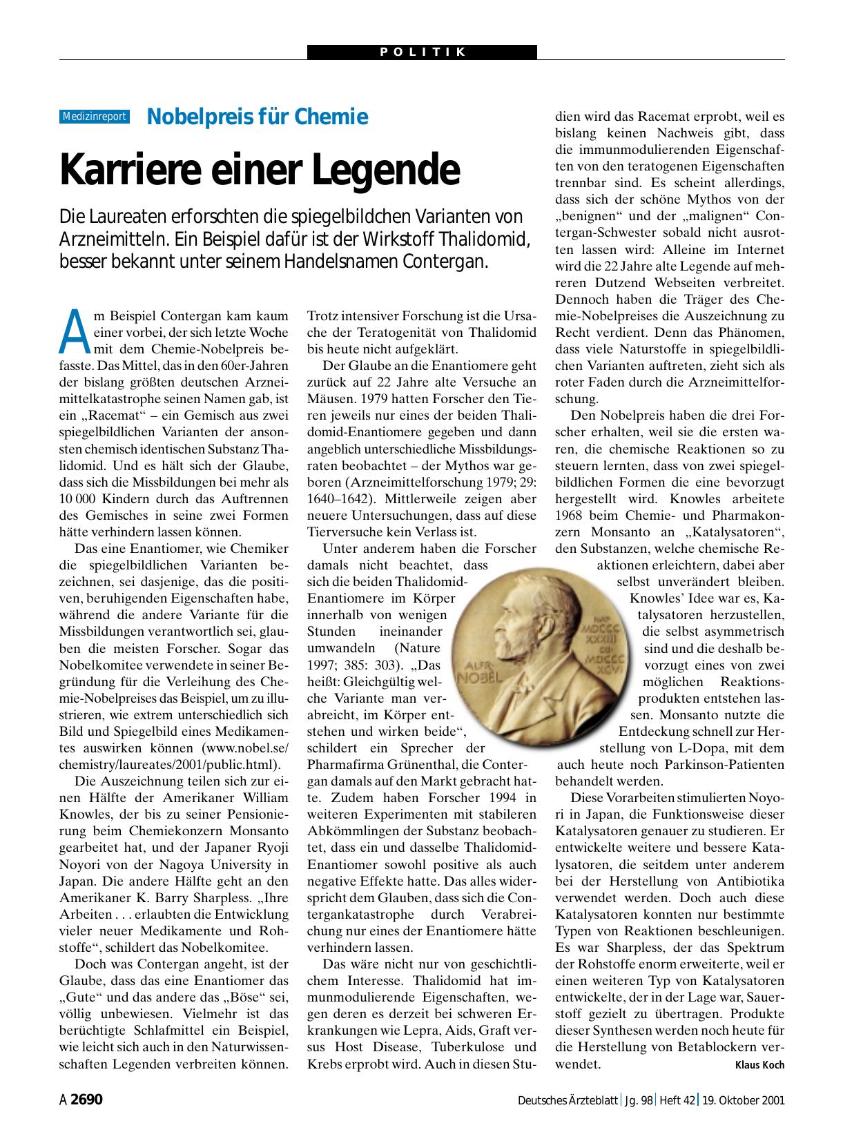 Vorschauseite 1: Nobelpreis für Chemie: Karriere einer Legende