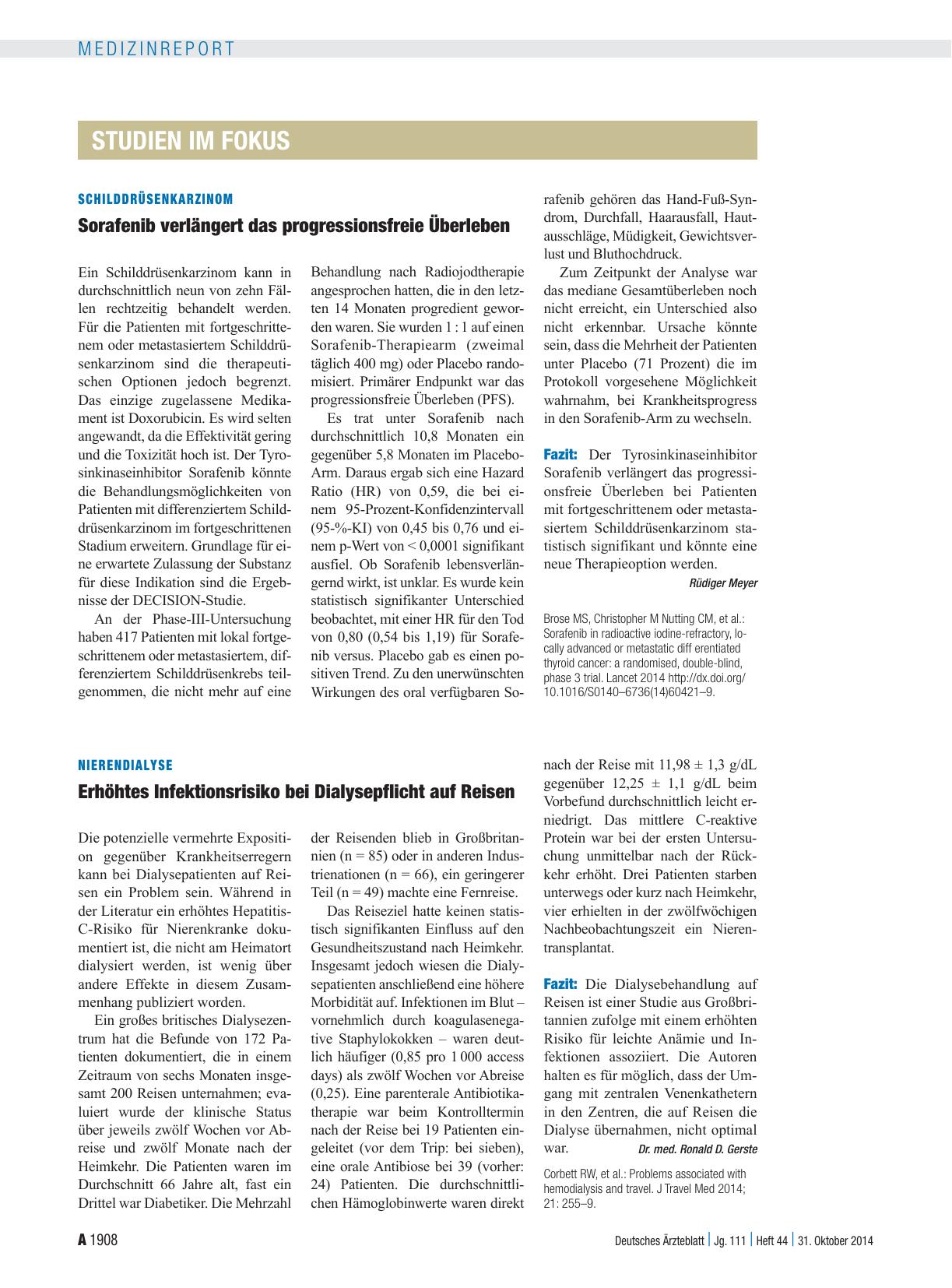 Vorschauseite 1: Schilddrüsenkarzinom: Sorafenib verlängert das progressionsfreie Überleben