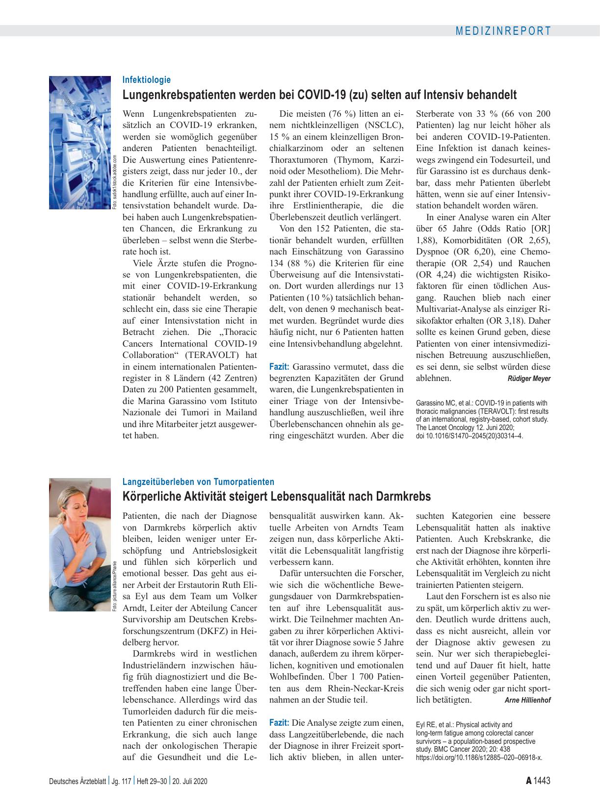 Vorschauseite 1: Infektiologie: Lungenkrebspatienten werden bei COVID-19 (zu) selten auf Intensiv behandelt