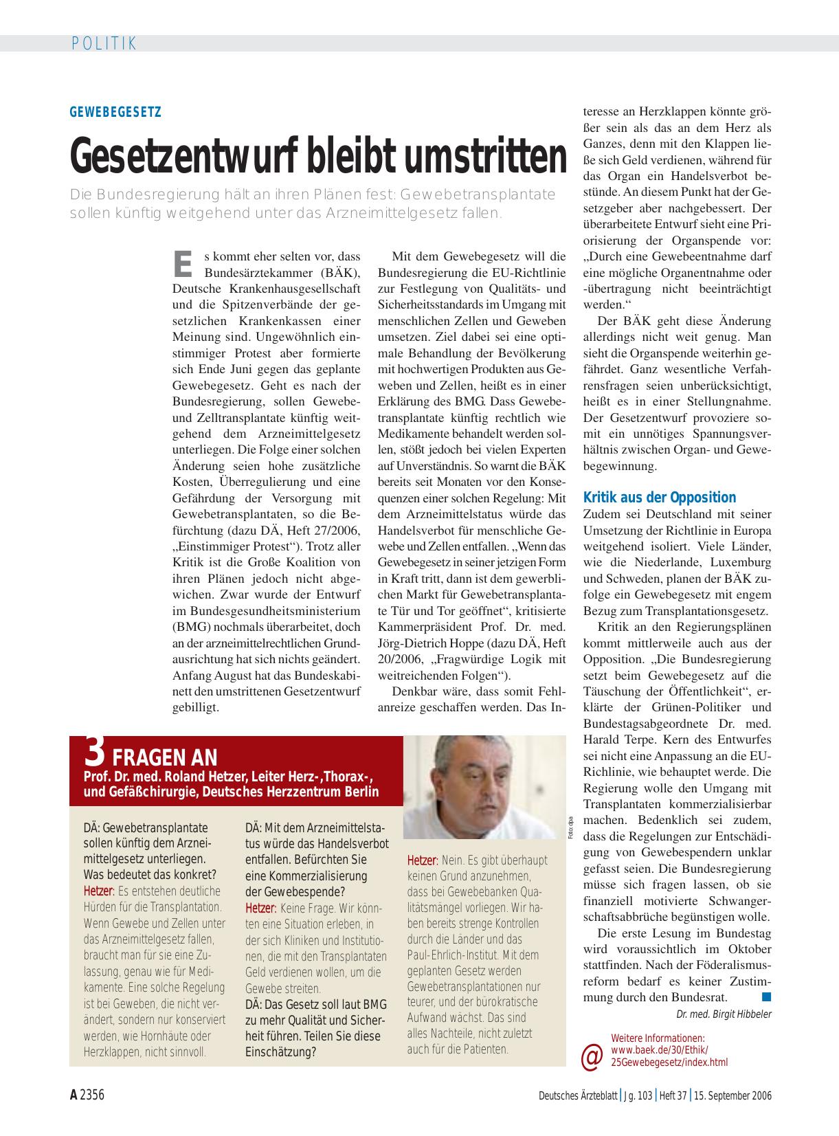 Vorschauseite 1: 3 Fragen an Prof. Dr. med. Roland Hetzer, Leiter Herz-, Thorax-, und Gefäßchirurgie, Deutsches Herzzentrum Berlin