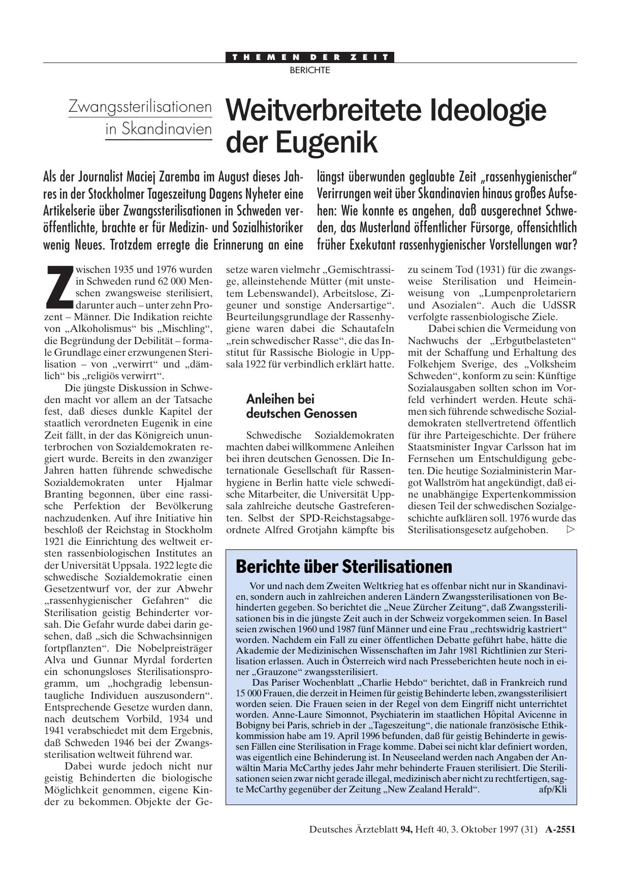 Vorschauseite 1: Berichte über Sterilisationen