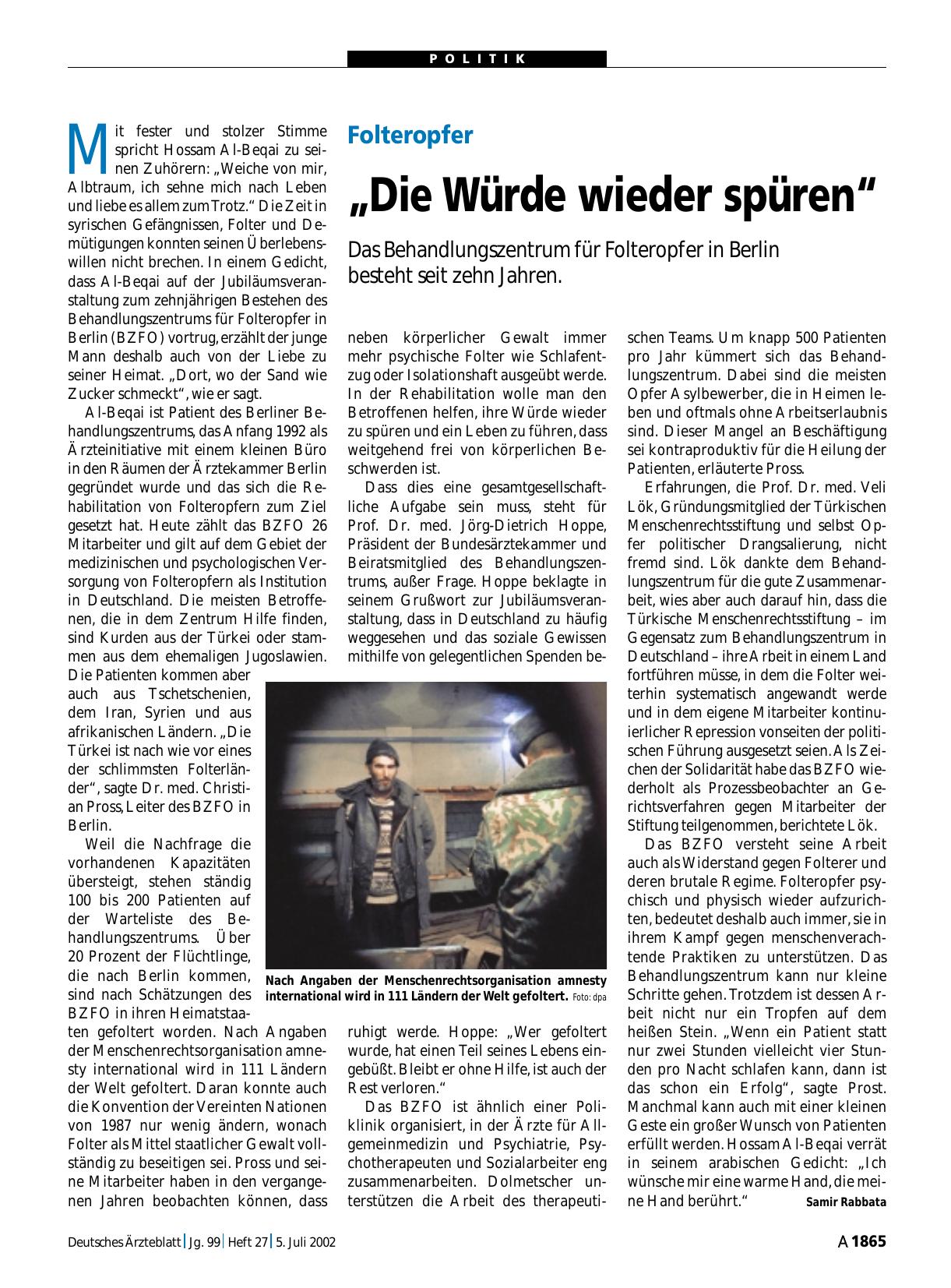 Vorschauseite 1: Folteropfer: „Die Würde wieder spüren“