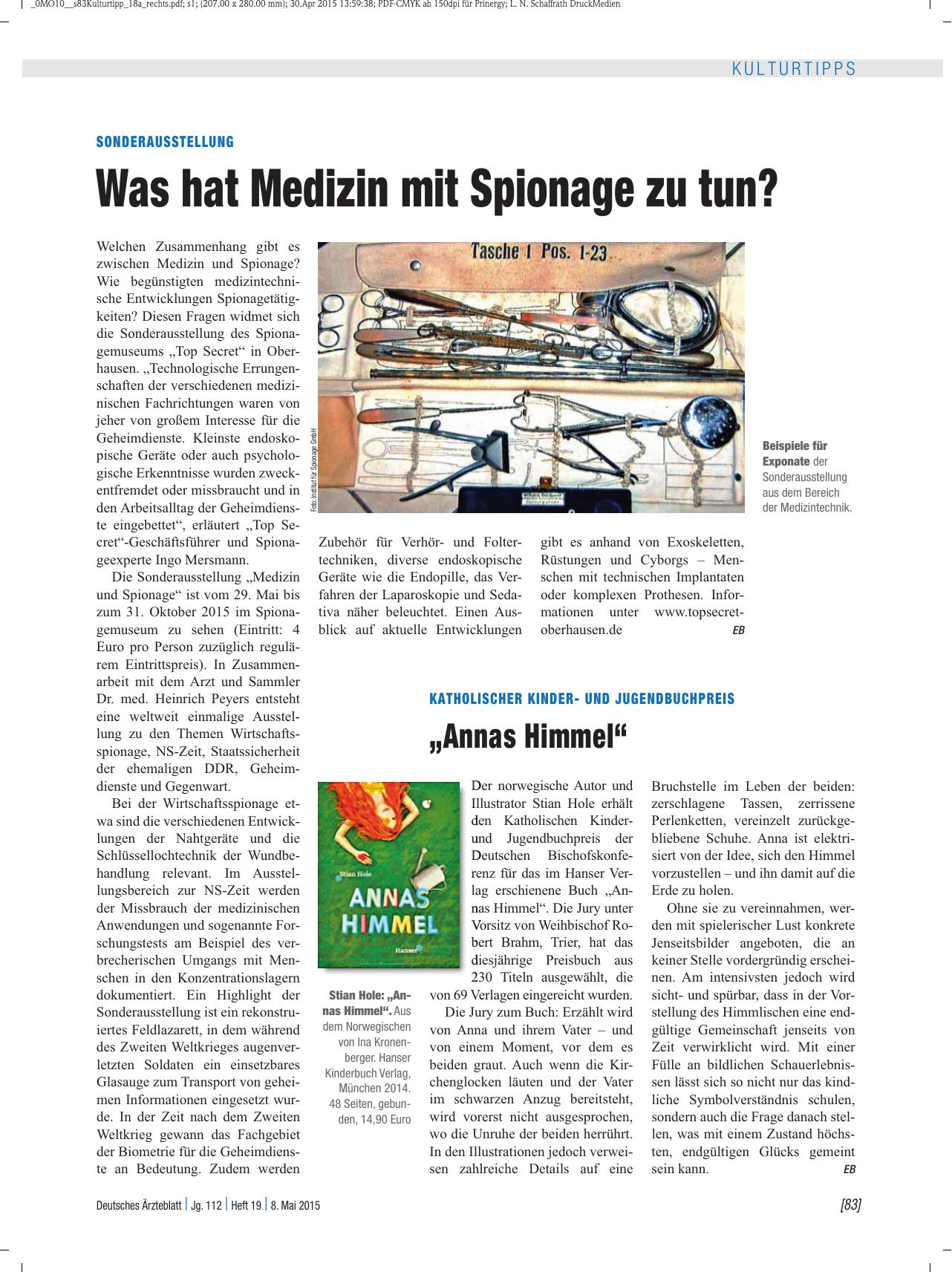 Vorschauseite 1: Sonderausstellung: Was hat Medizin mit Spionage zu tun?