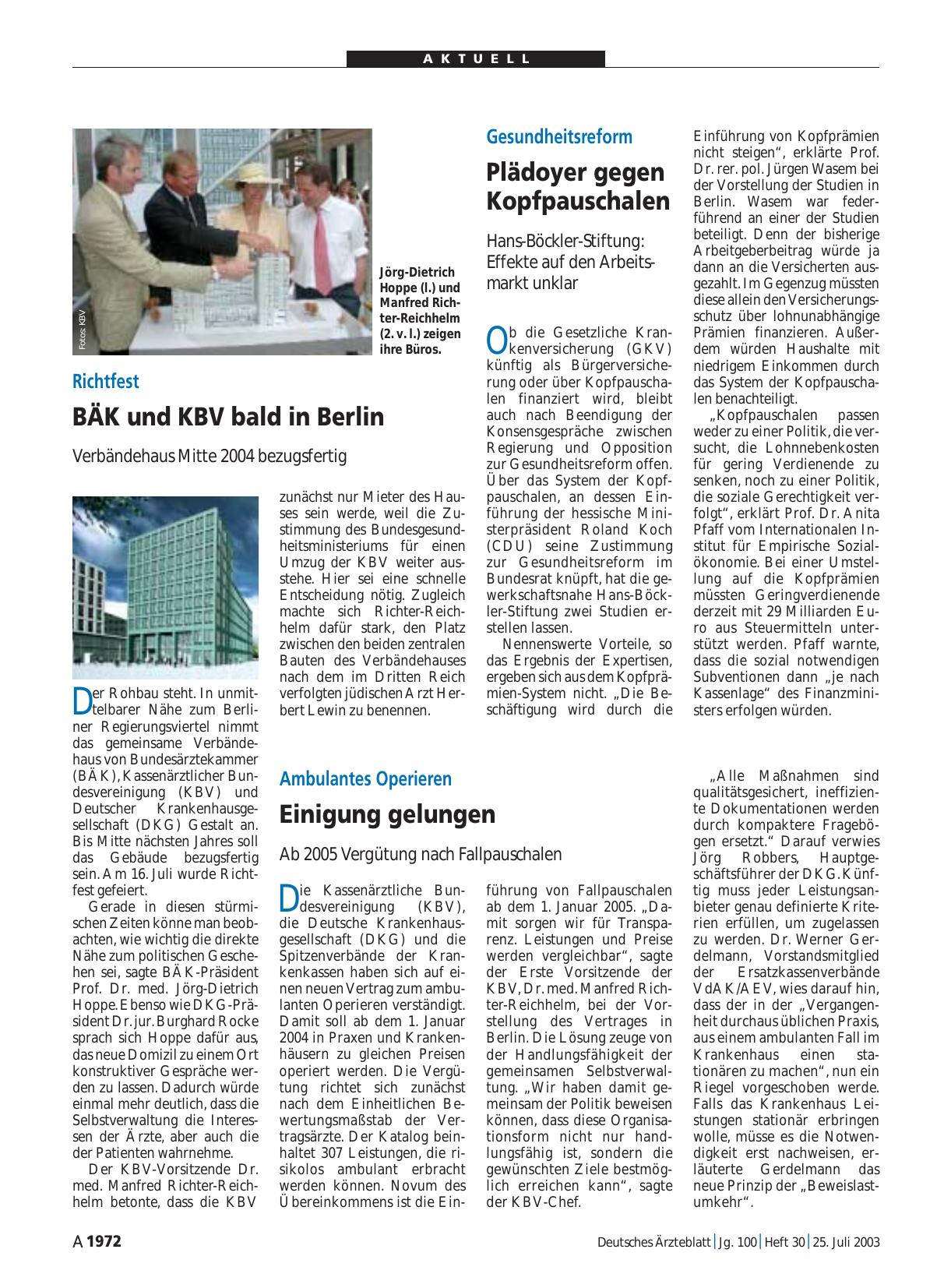 Vorschauseite 1: Gesundheitsreform: Plädoyer gegen Kopfpauschalen