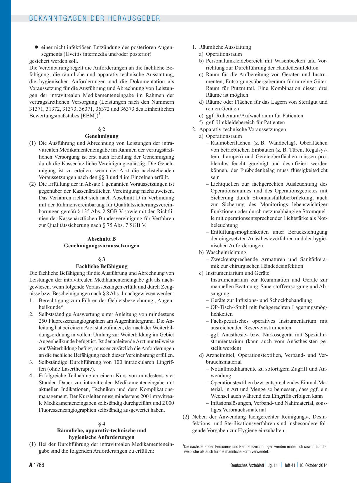 Vorschauseite 2: Vereinbarung von Qualitätssicherungsmaßnahmen nach § 135 Abs. 2 SGB V zur intravitrealen Medikamenteneingabe (Qualitätssicherungsvereinbarung IVM)