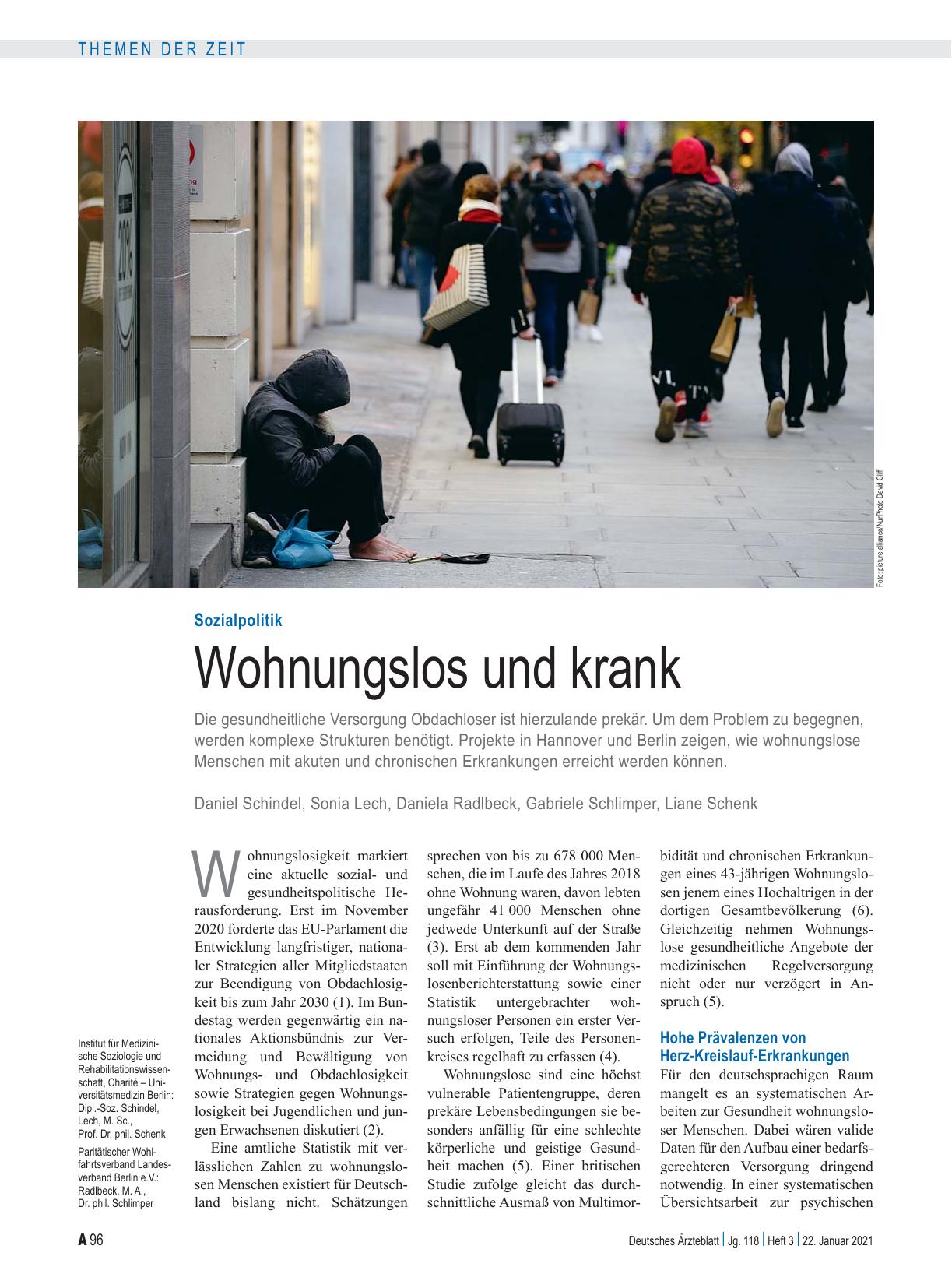 Vorschauseite 1: Sozialpolitik: Wohnungslos und krank