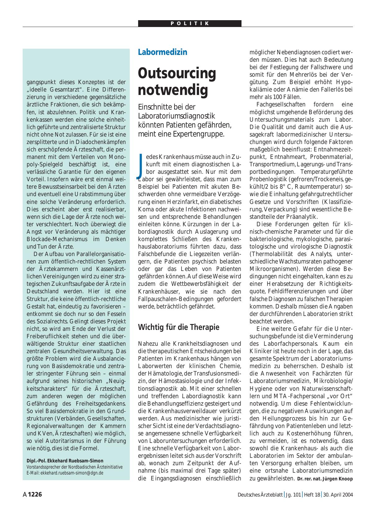 Vorschauseite 1: Labormedizin: Outsourcing notwendig