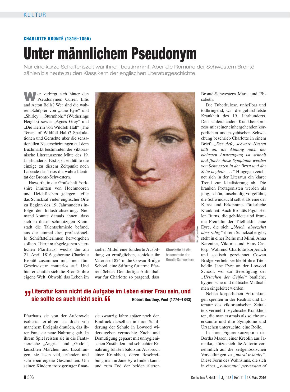 Vorschauseite 1: Charlotte Brontë (1816–1855): Unter männlichem Pseudonym