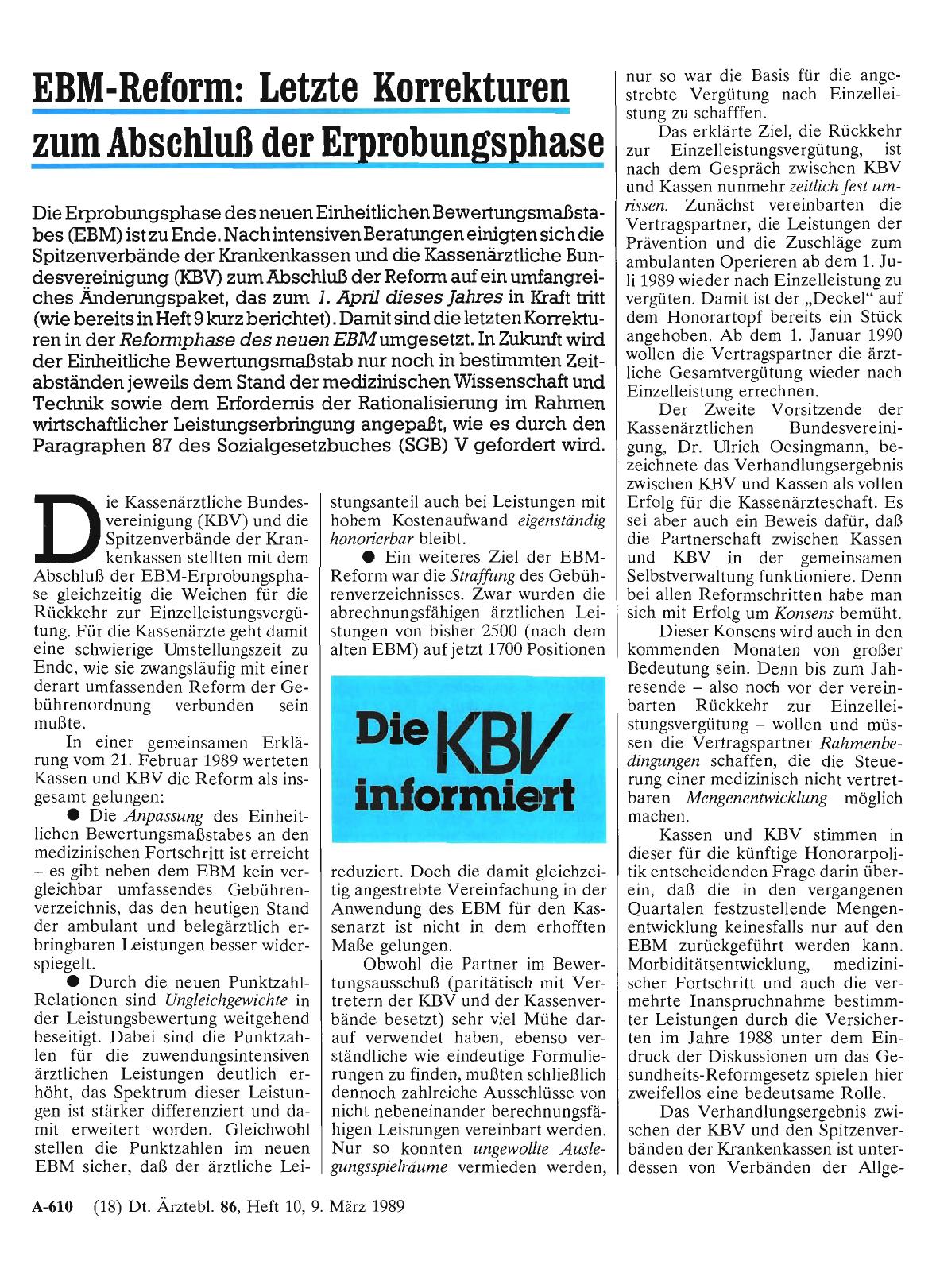 Vorschauseite 1: EBM-Reform: Letzte Korrekturen zum Abschluß der Erprobungsphase
