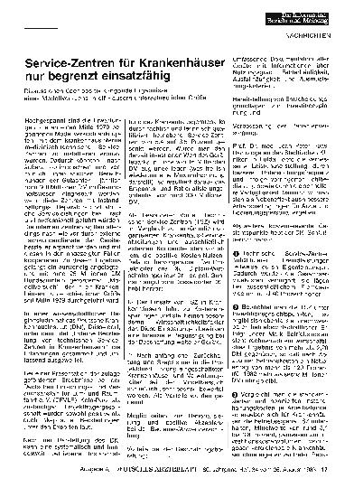 Vorschauseite 1: Service-Zentren für Krankenhäuser nur begrenzt einsatzfähig