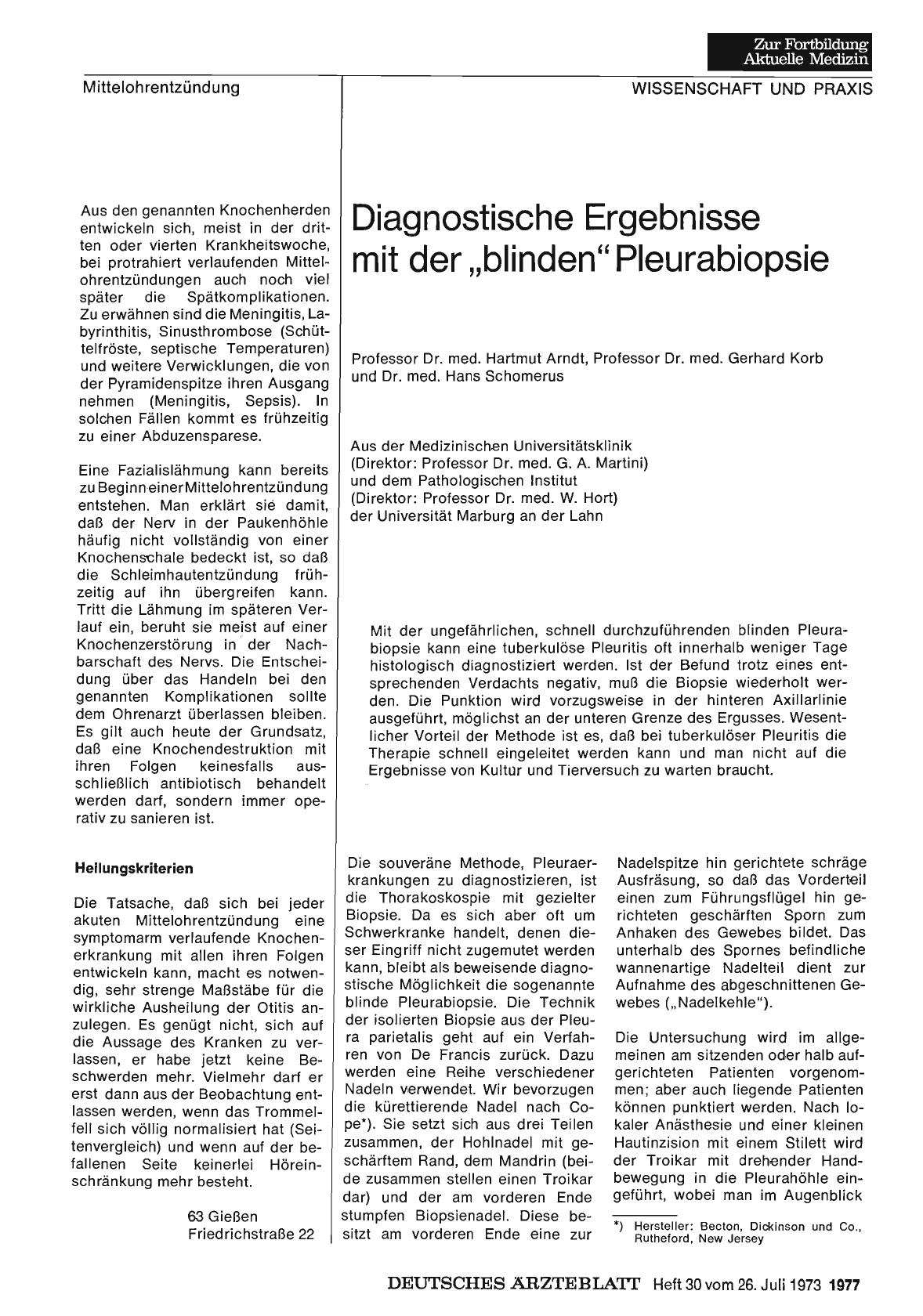 Vorschauseite 1: Diagnostische Ergebnisse mit der „blinden" Pleurabiopsie