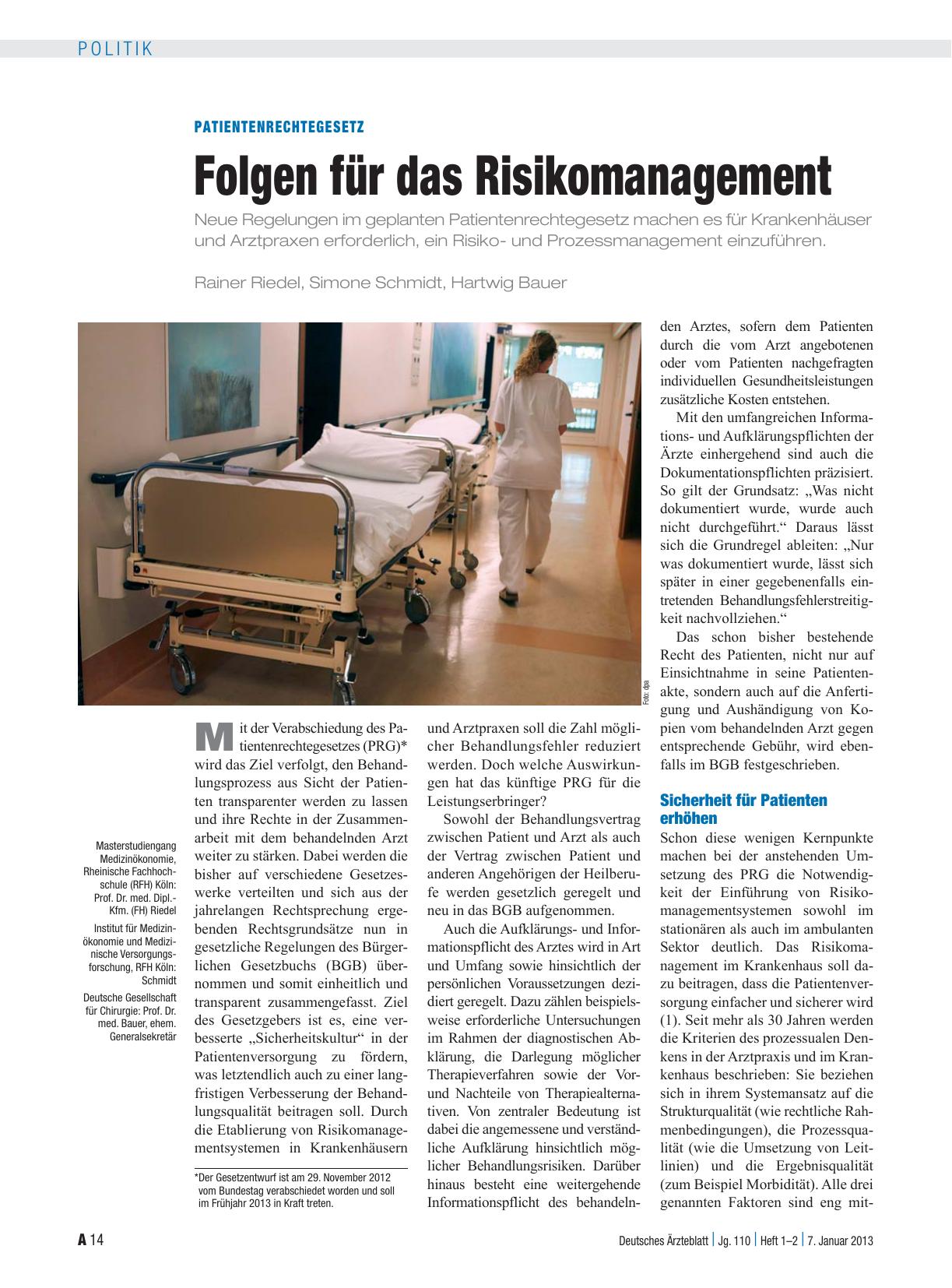 Vorschauseite 1: Patientenrechtegesetz: Folgen für das Risikomanagement