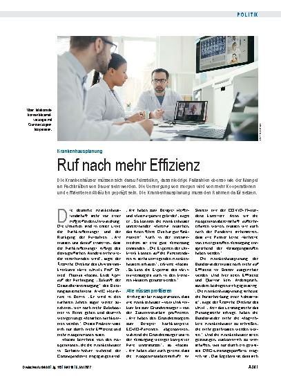Vorschauseite 1: Krankenhausplanung: Ruf nach mehr Effizienz