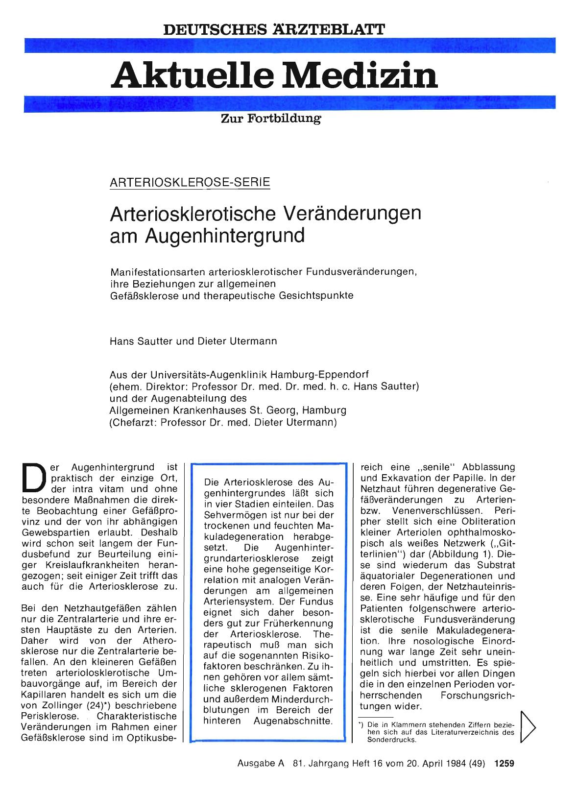 Vorschauseite 1: Arteriosklerotische Veränderungen am Augenhintergrund