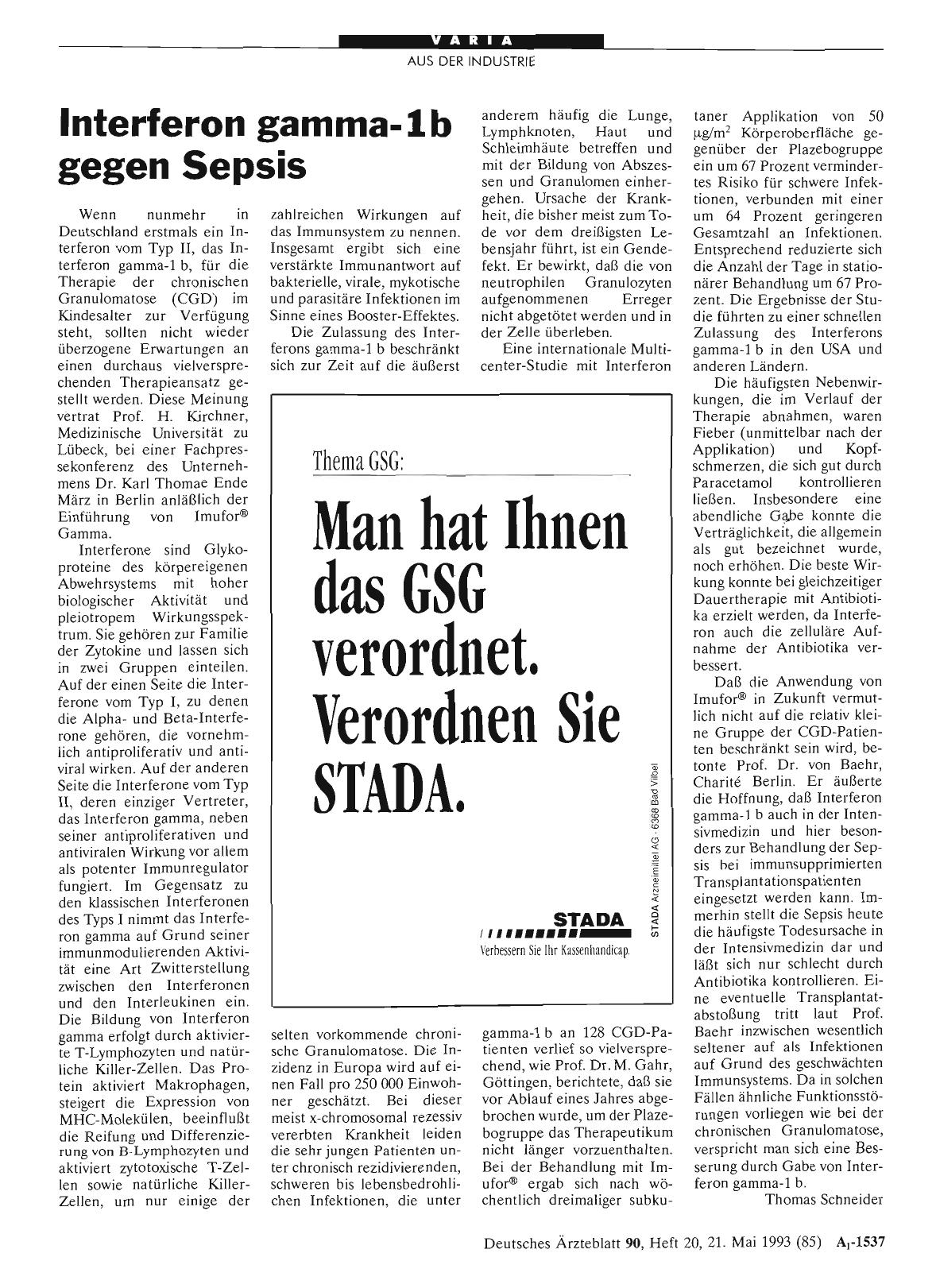 Vorschauseite 1: Interferon gamma-1 b gegen Sepsis