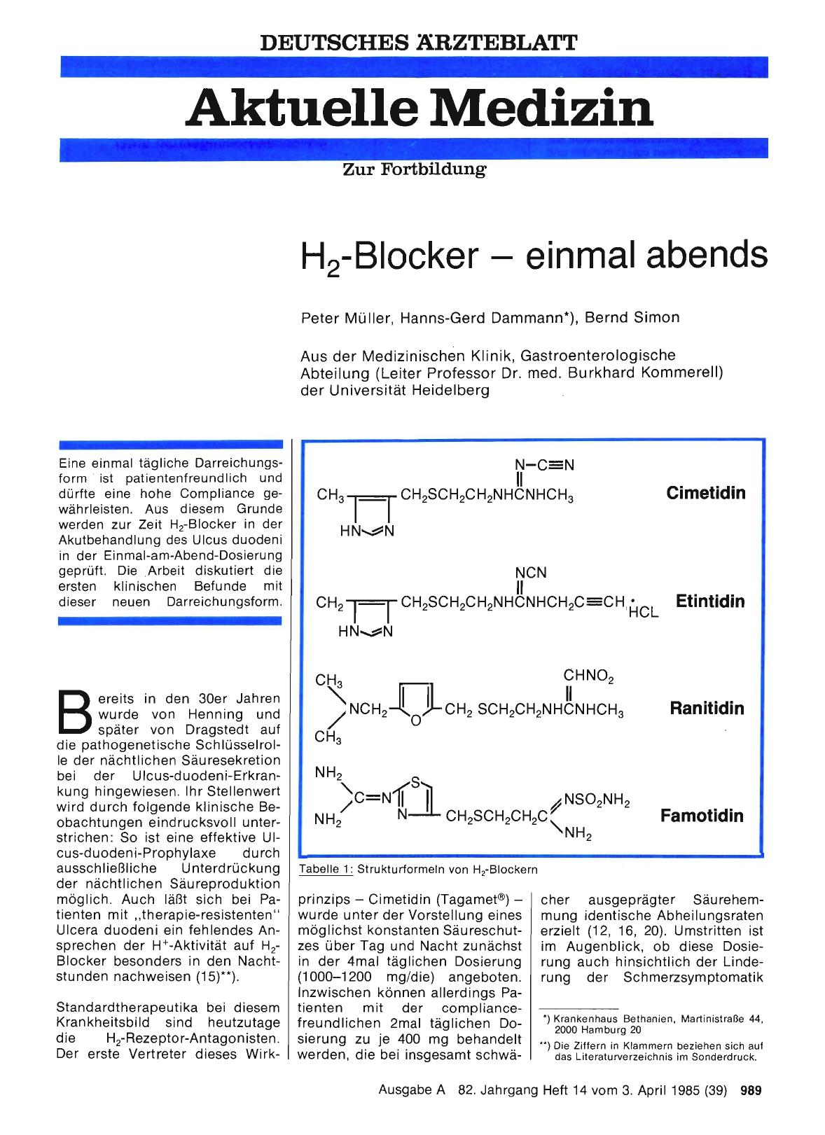 Vorschauseite 1: H2-Blocker einmal abends