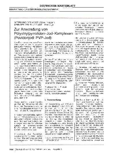 Vorschauseite 1: MITTEILUNG DES WISSENSCHAFTLICHEN BEIRATES DER BUNDESÄRZTEKAMMER: Zur Anwendung von Polyvinylpyrrolidon -Jod-Komplexen (Povidonjod: PVP-Jod)