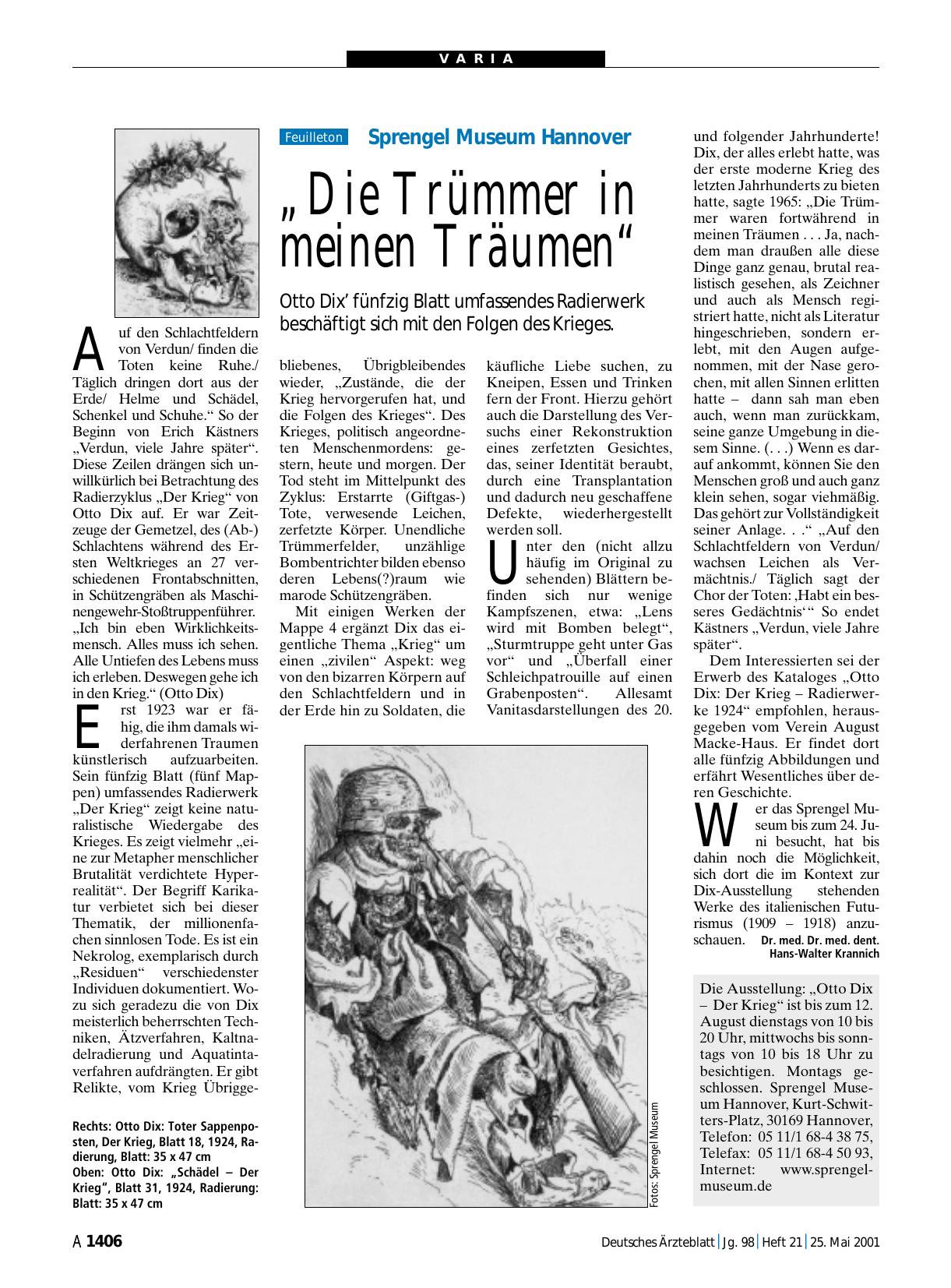 Vorschauseite 1: Sprengel Museum Hannover: „Die Trümmer in meinen Träumen“