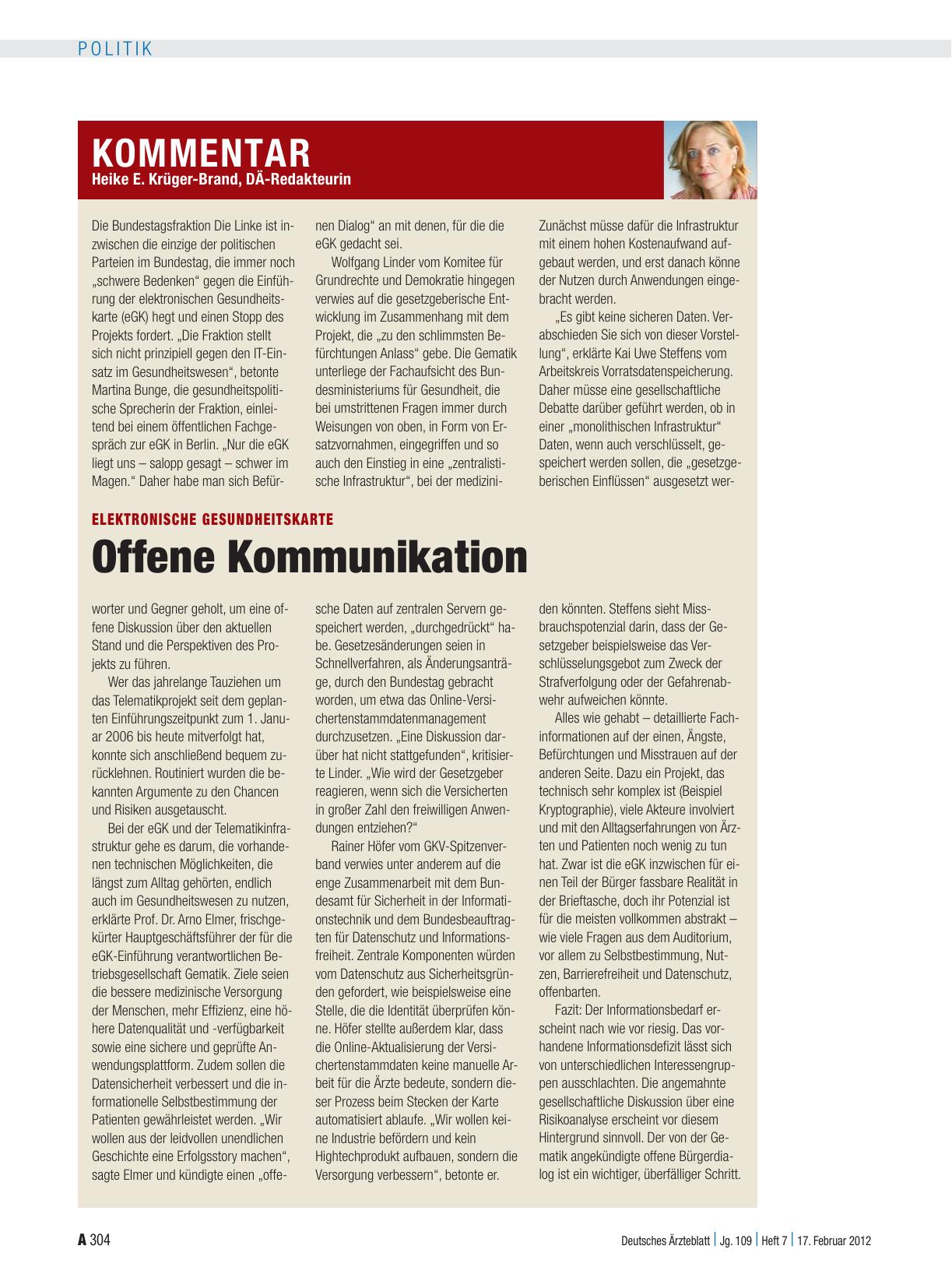 Vorschauseite 1: Elektronische Gesundheitskarte: Offene Kommunikation