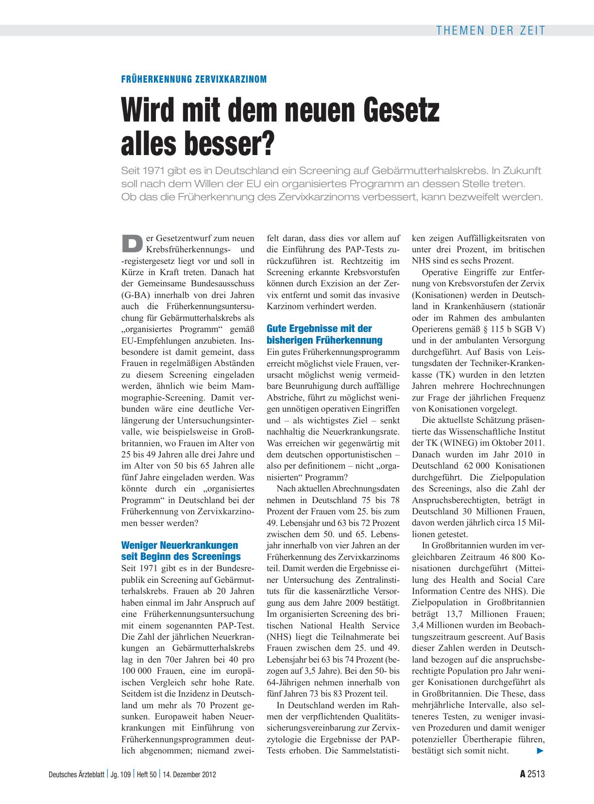 Vorschauseite 1: Früherkennung Zervixkarzinom: Wird mit dem neuen Gesetz alles besser?
