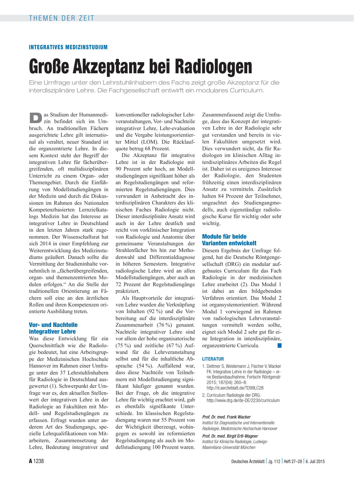 Vorschauseite 1: Integratives Medizinstudium: Große Akzeptanz bei Radiologen