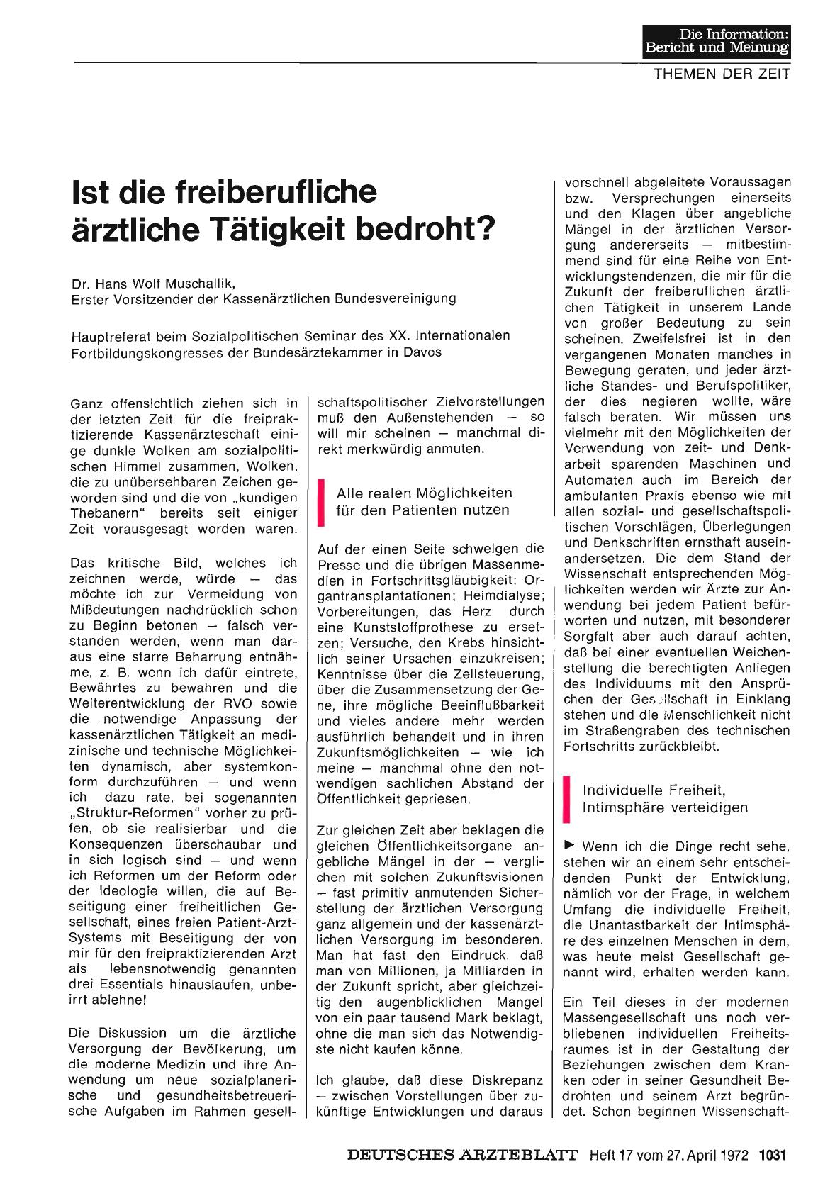 Vorschauseite 1: Ist die freiberufliche ärztliche Tätigkeit bedroht? (Teil1 )