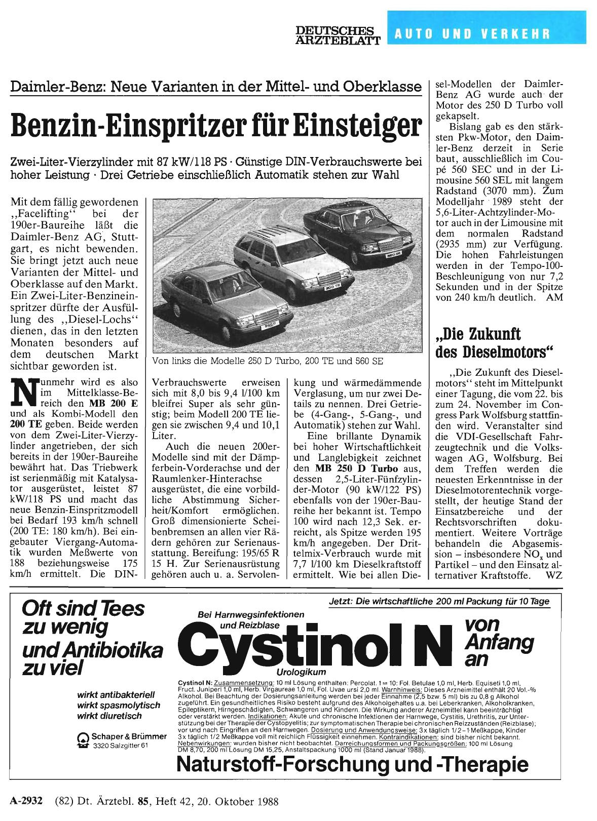 Vorschauseite 1: Daimler-Benz: Neue Varianten in der Mittelund Oberklasse: Benzin-Einspritzer für Einsteiger