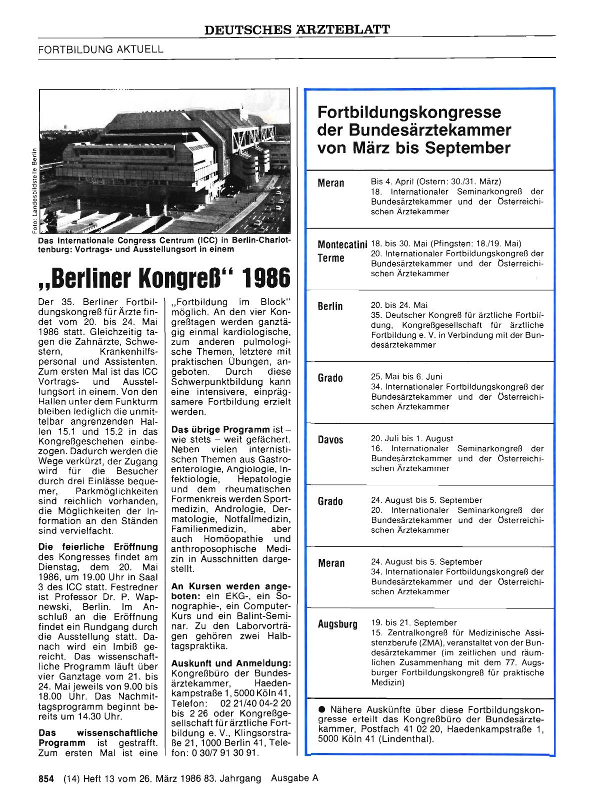 Vorschauseite 1: „Berliner Kongreß„ 1986