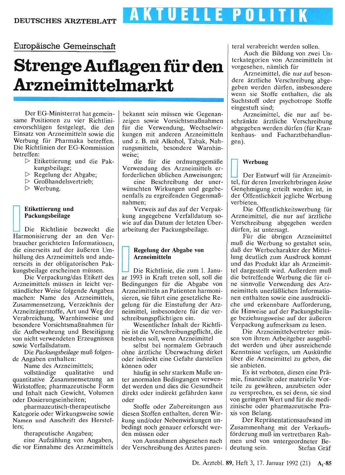 Vorschauseite 1: Europäische Gemeinschaft: Strenge Auflagen für den Arzneimittelmarkt