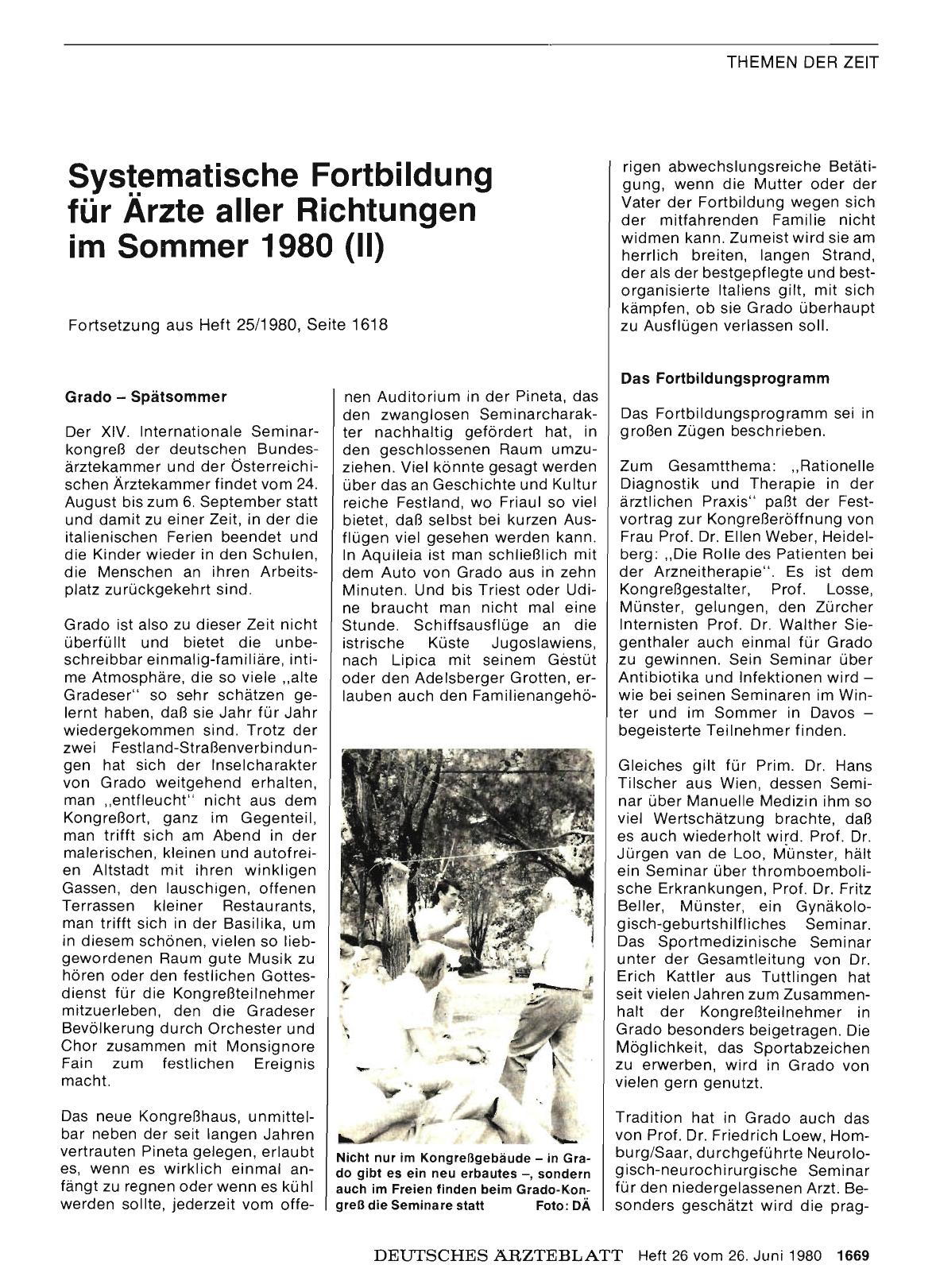 Vorschauseite 1: Systematische Fortbildung für Ärzte aller Richtungen im Sommer 1980 (II)