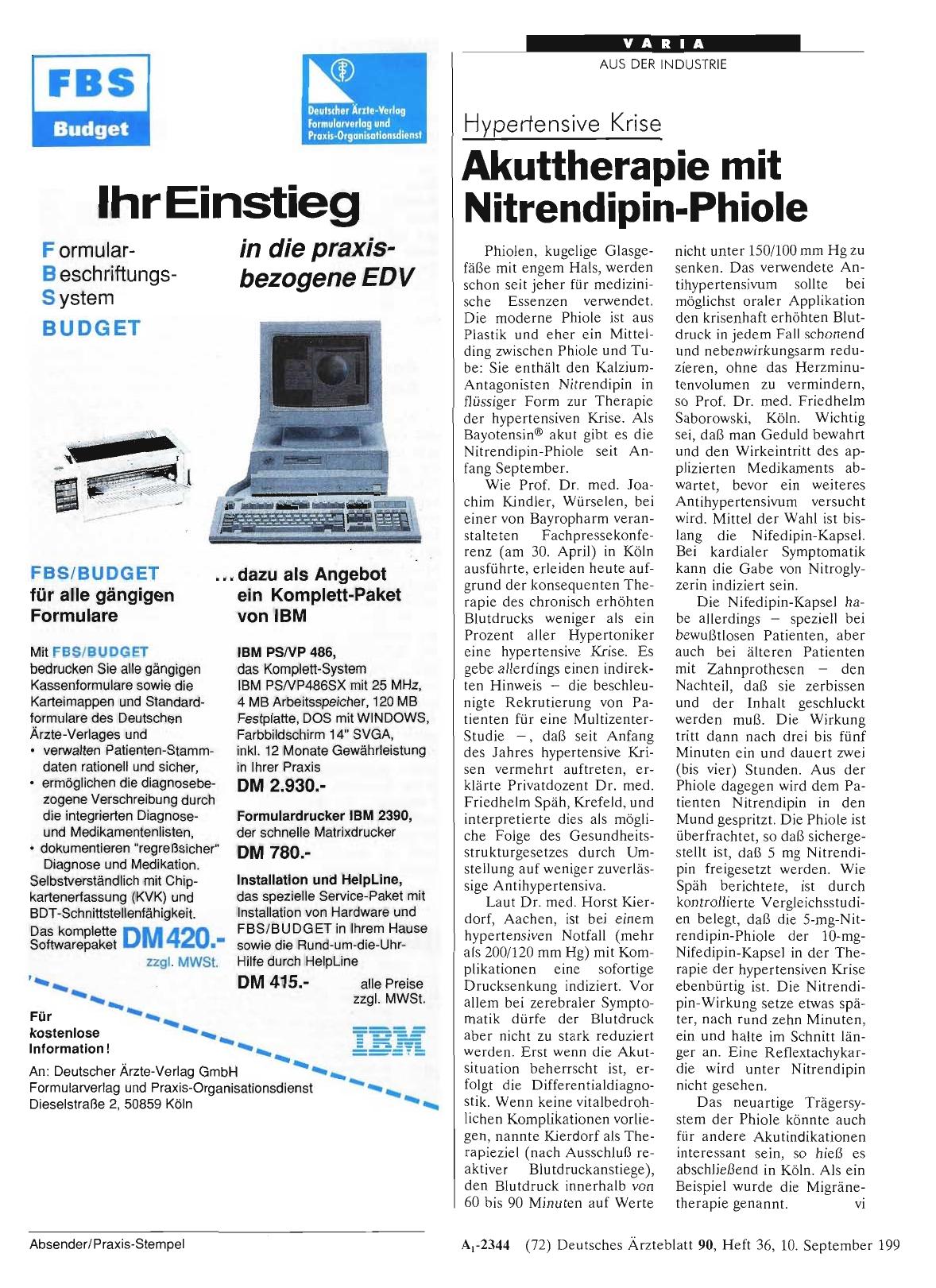 Vorschauseite 1: Hypertensive Krise: Akuttherapie mit Nitrendipin-Phiole