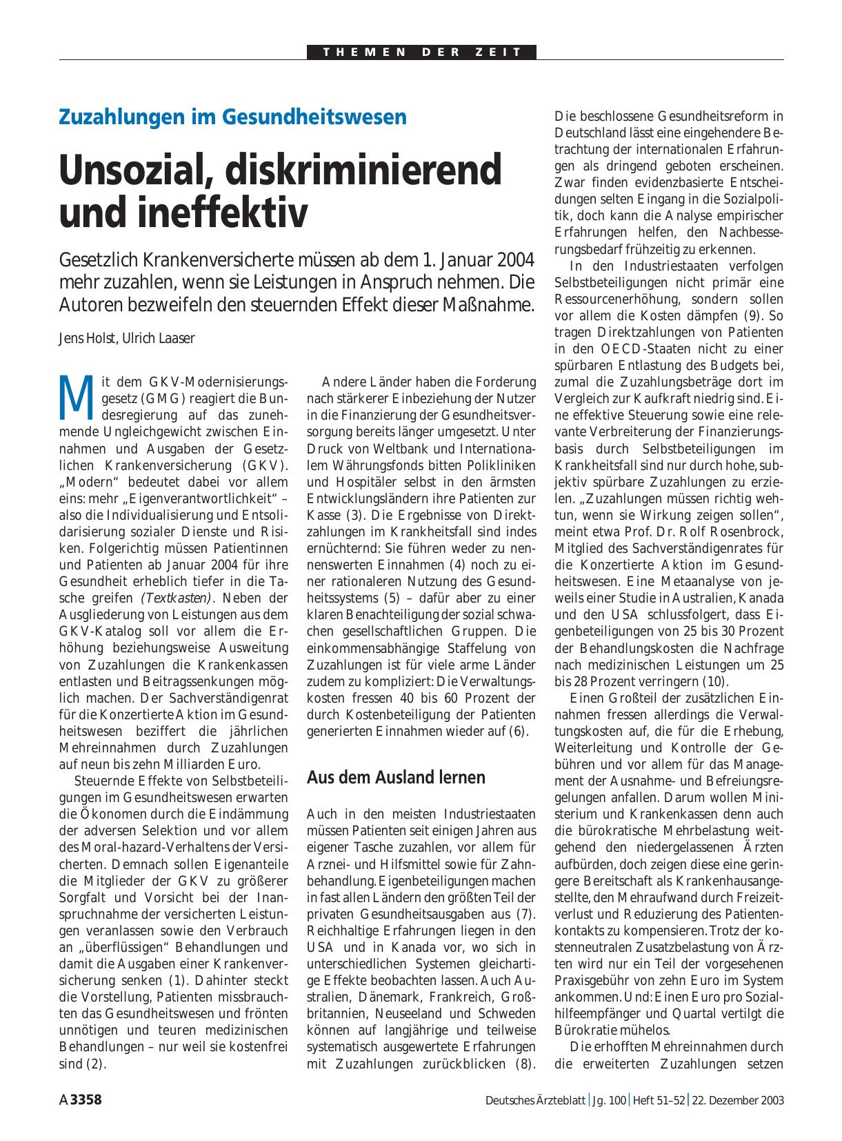 Vorschauseite 1: Zuzahlungen im Gesundheitswesen: Unsozial, diskriminierend und ineffektiv