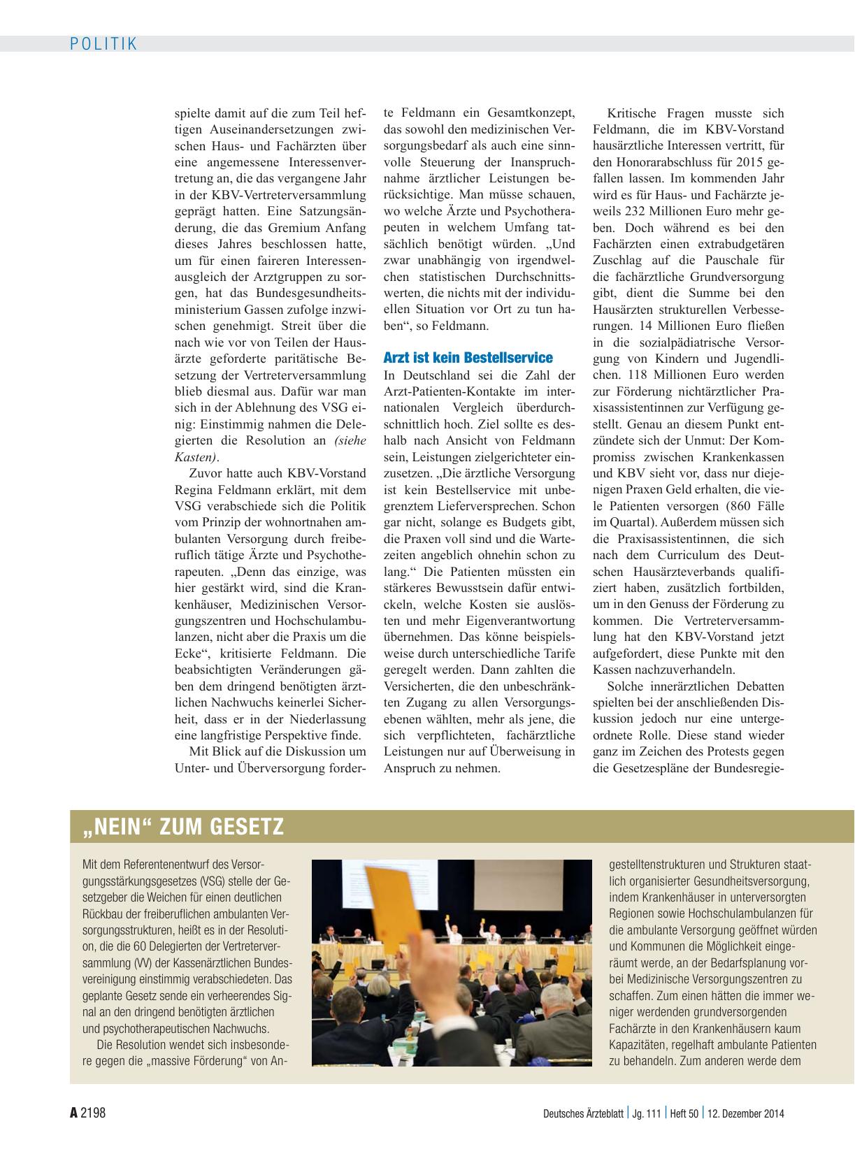 Vorschauseite 2: KBV-Vertreterversammlung: Geschlossener Protest gegen das „Arztentsorgungsgesetz“