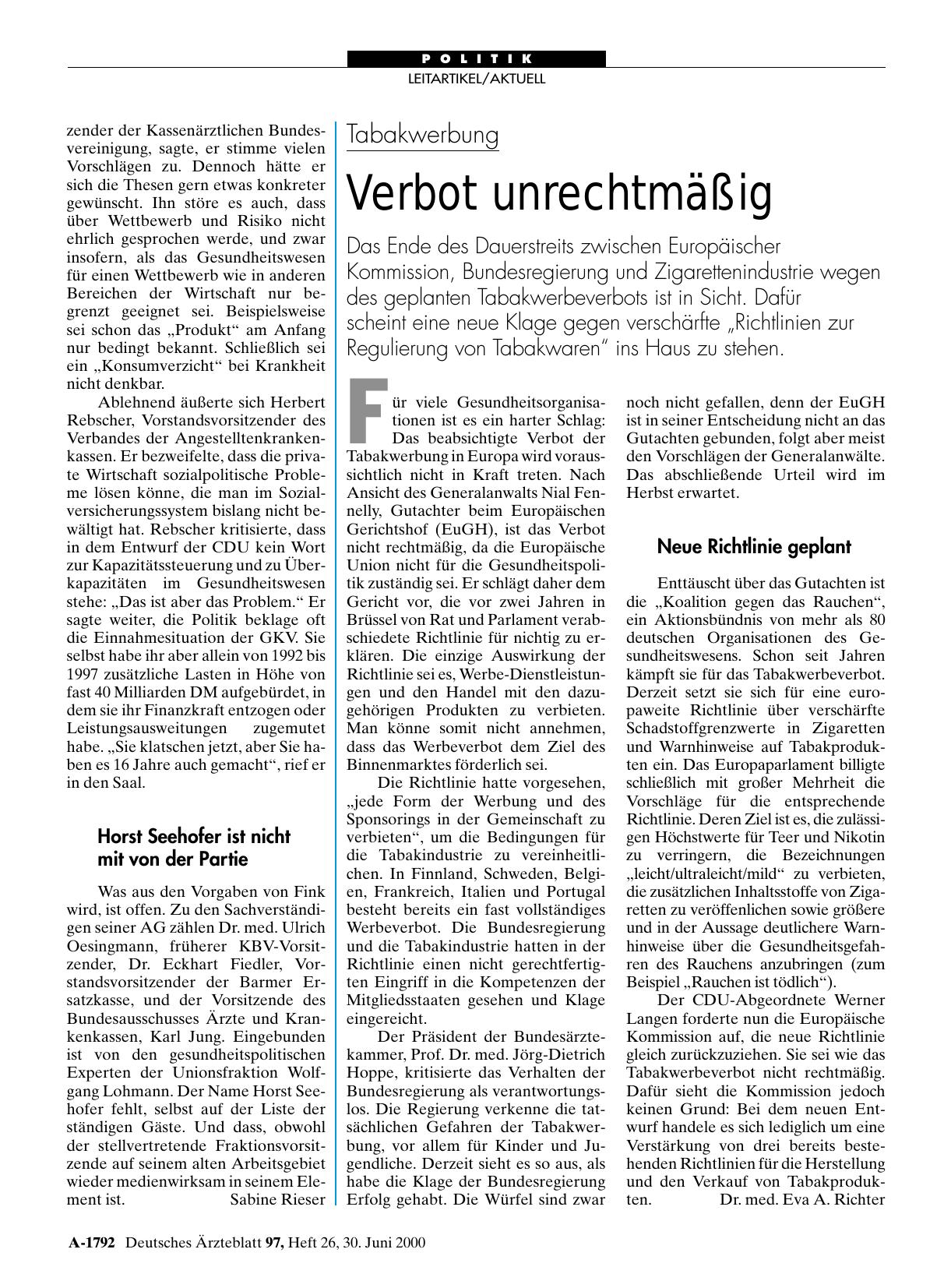 Vorschauseite 1: Tabakwerbung: Verbot unrechtmäßig