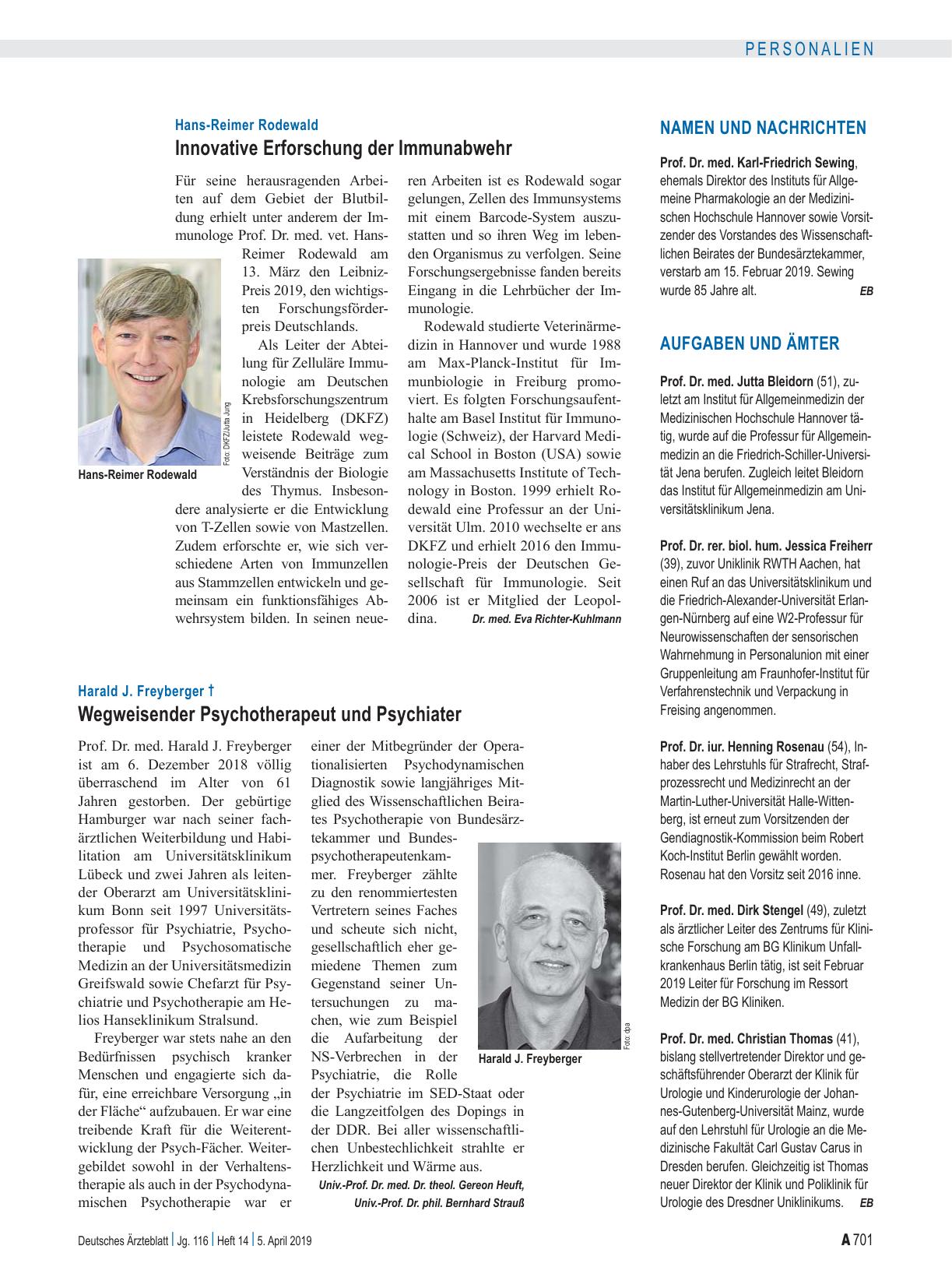Vorschauseite 1: Harald J. Freyberger †: Wegweisender Psychotherapeut und Psychiater